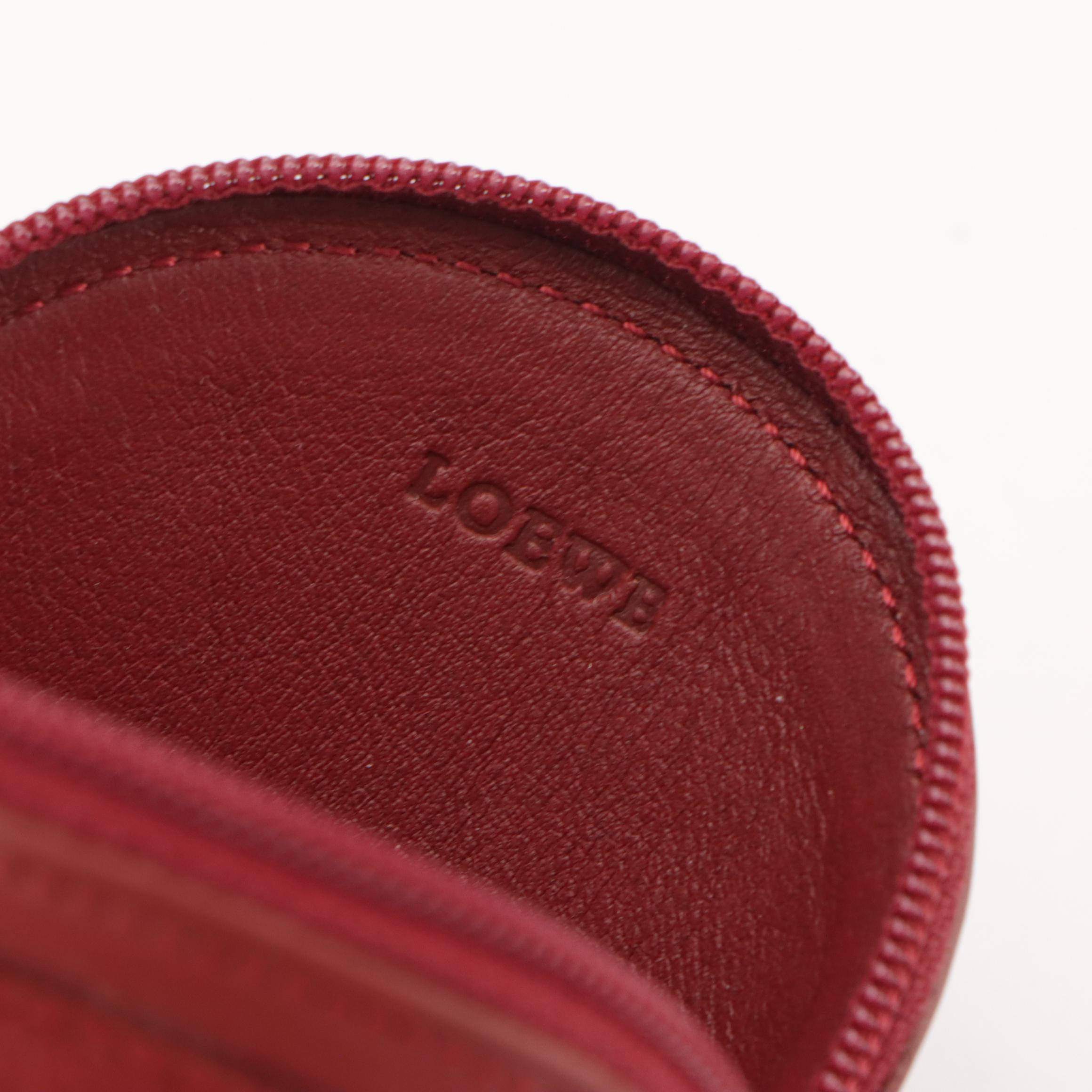 Loewe Round Anagram Coin Pouch in Brick Red Leather and Suede, With Box
