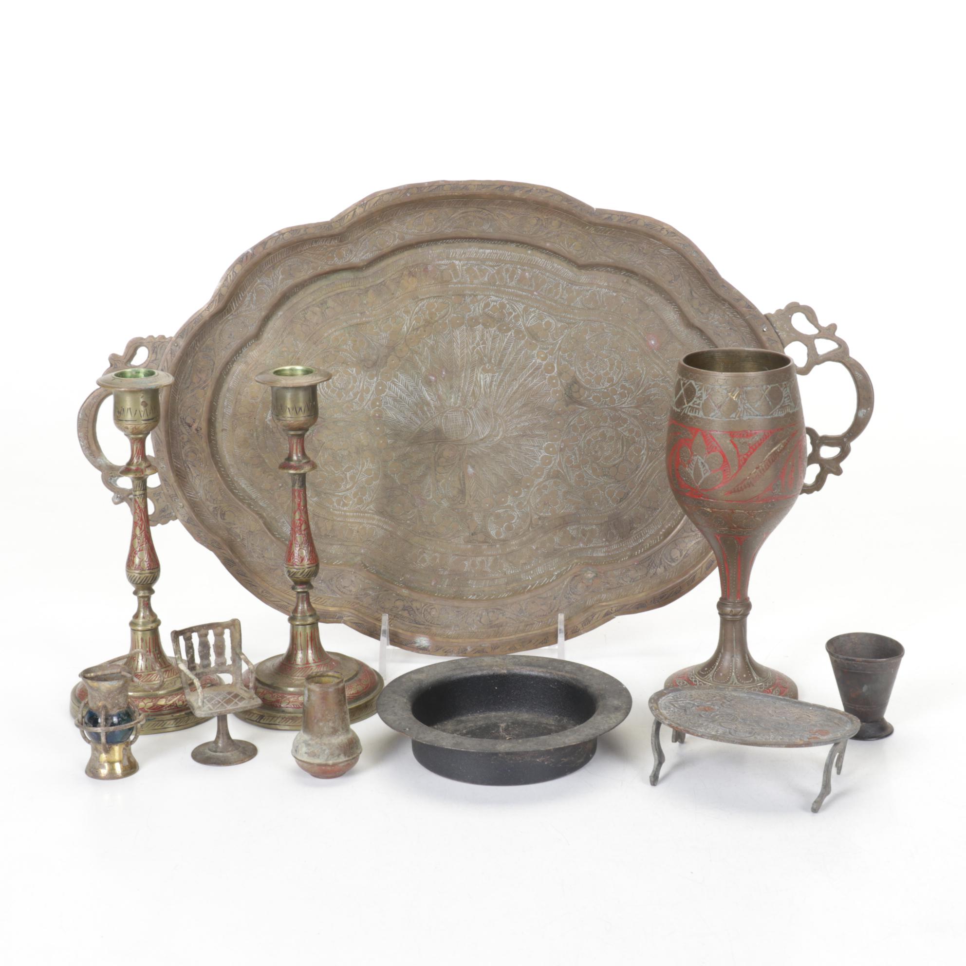 Solid Brass Candle Holders, Serving Tray & More