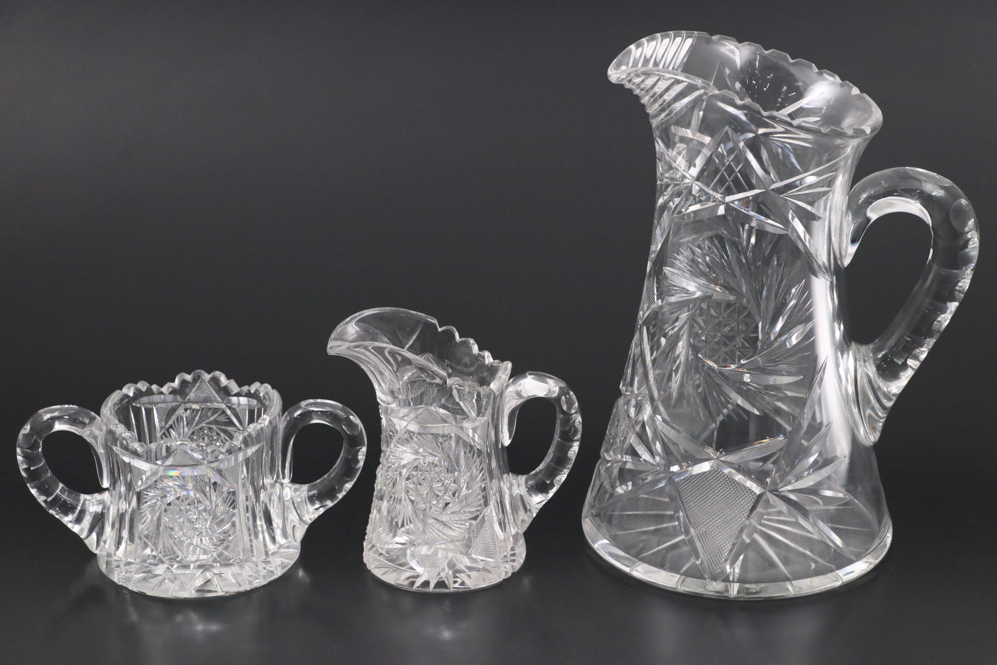American Brilliant Style Cut Glass Pitcher and Other Tableware