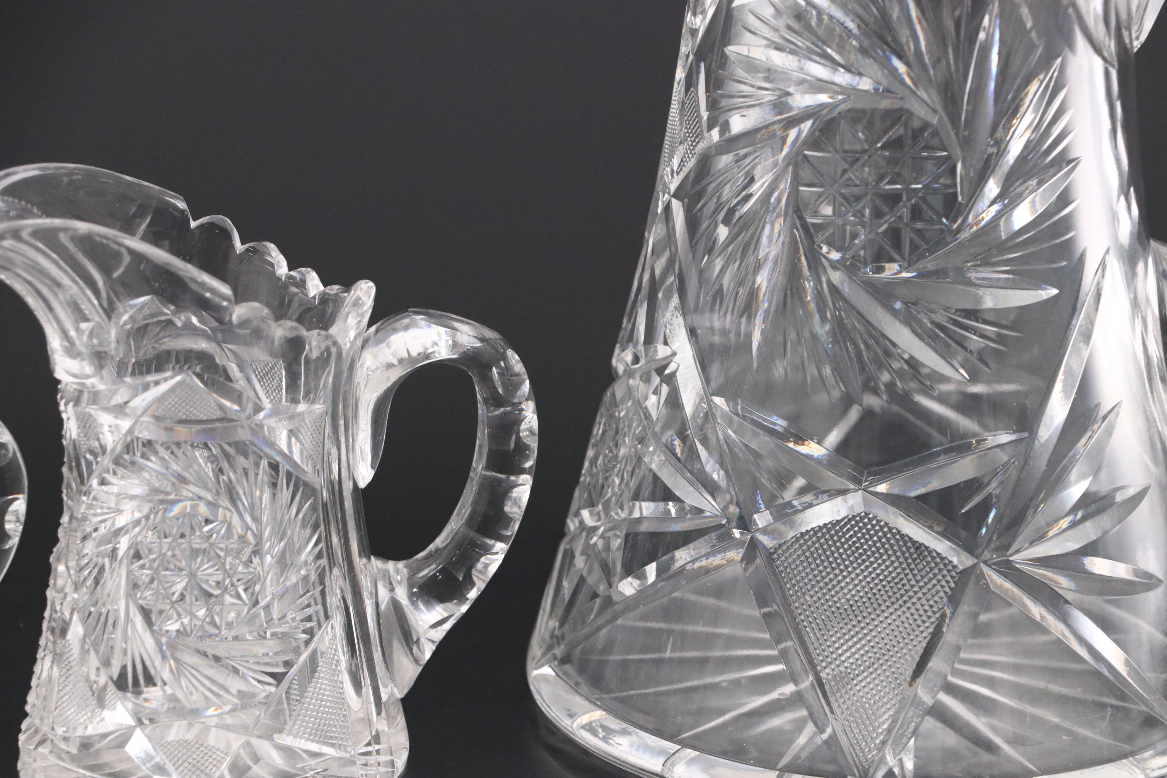 American Brilliant Style Cut Glass Pitcher and Other Tableware