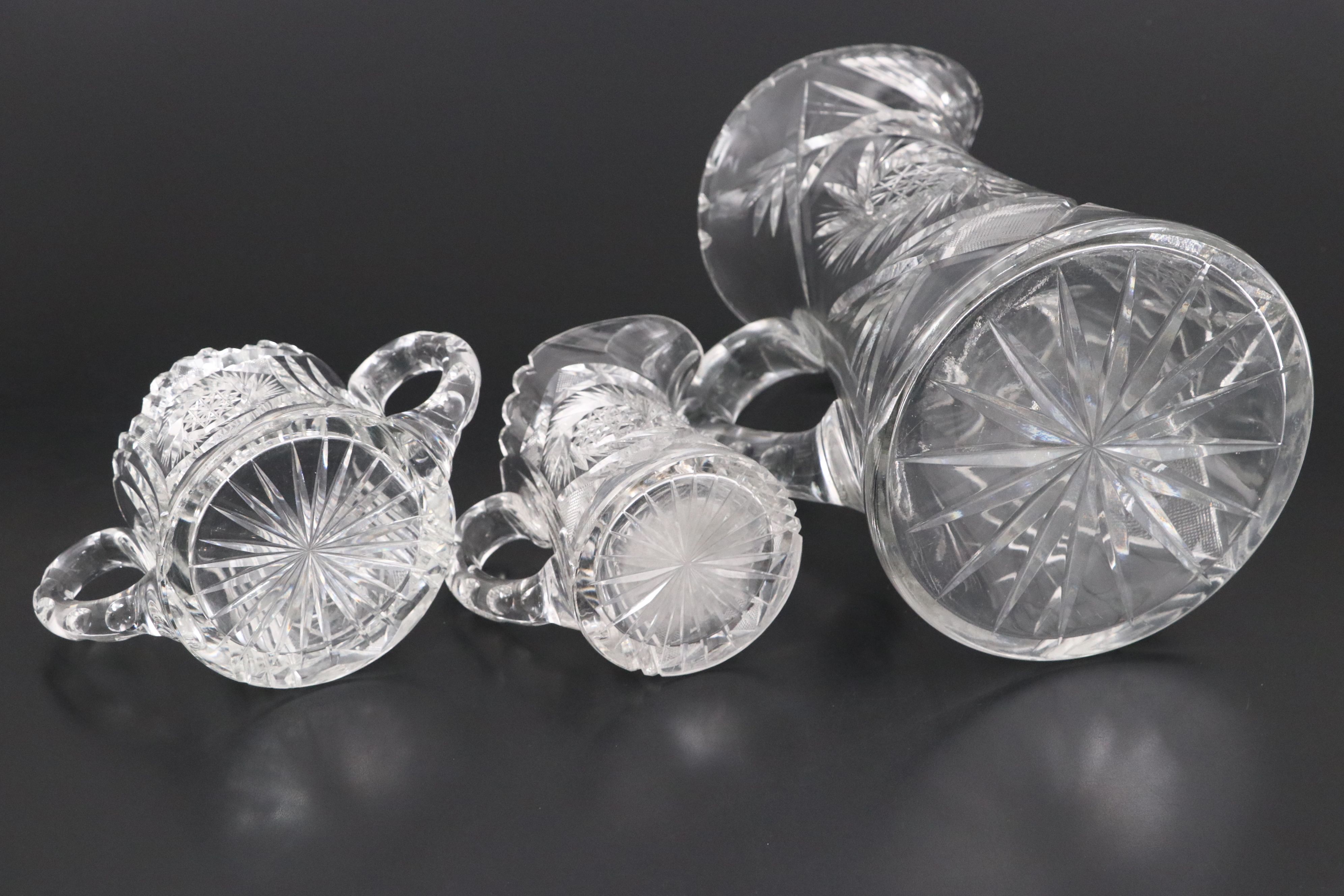 American Brilliant Style Cut Glass Pitcher and Other Tableware