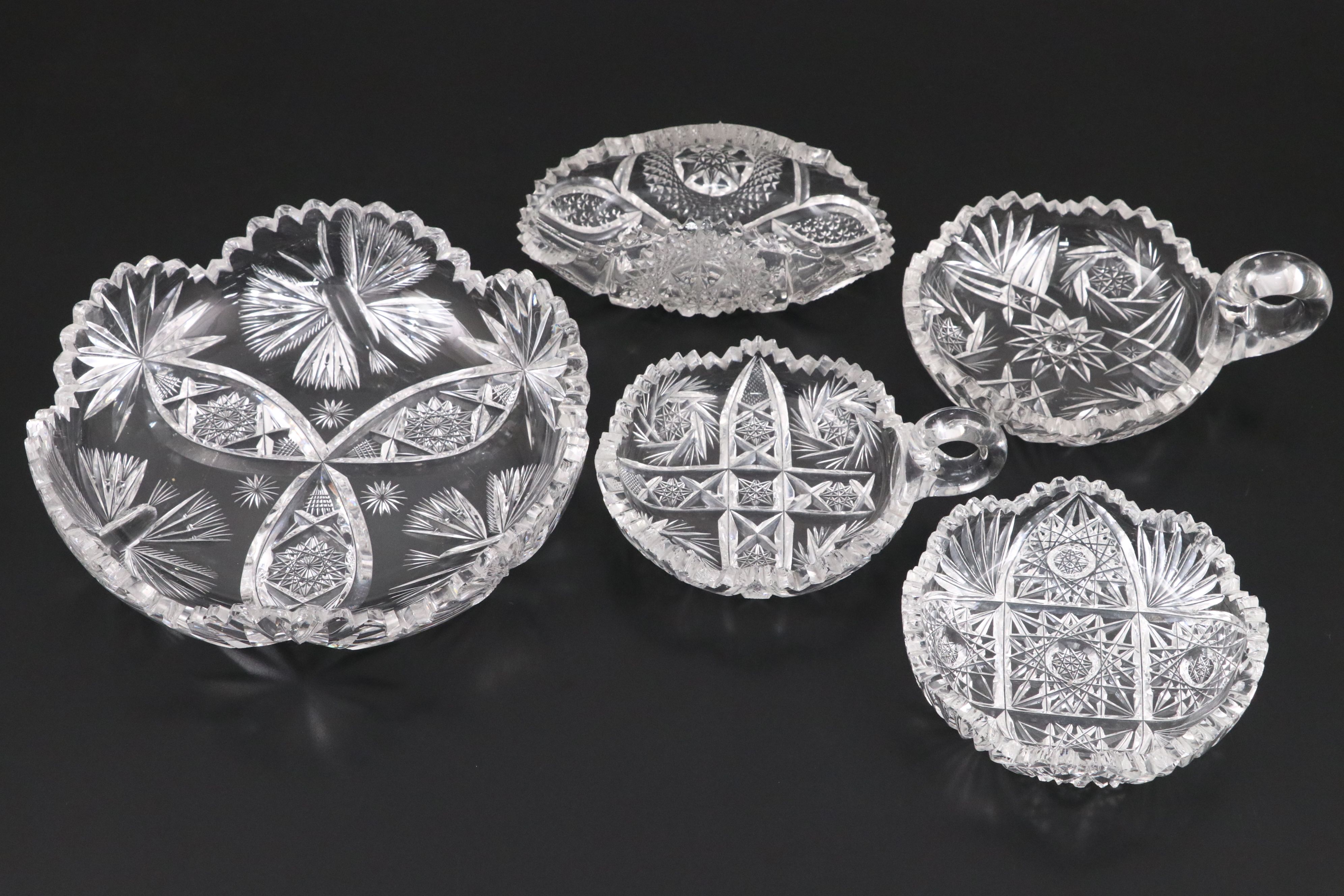 American Brilliant Style Cut Glass Pitcher and Other Tableware