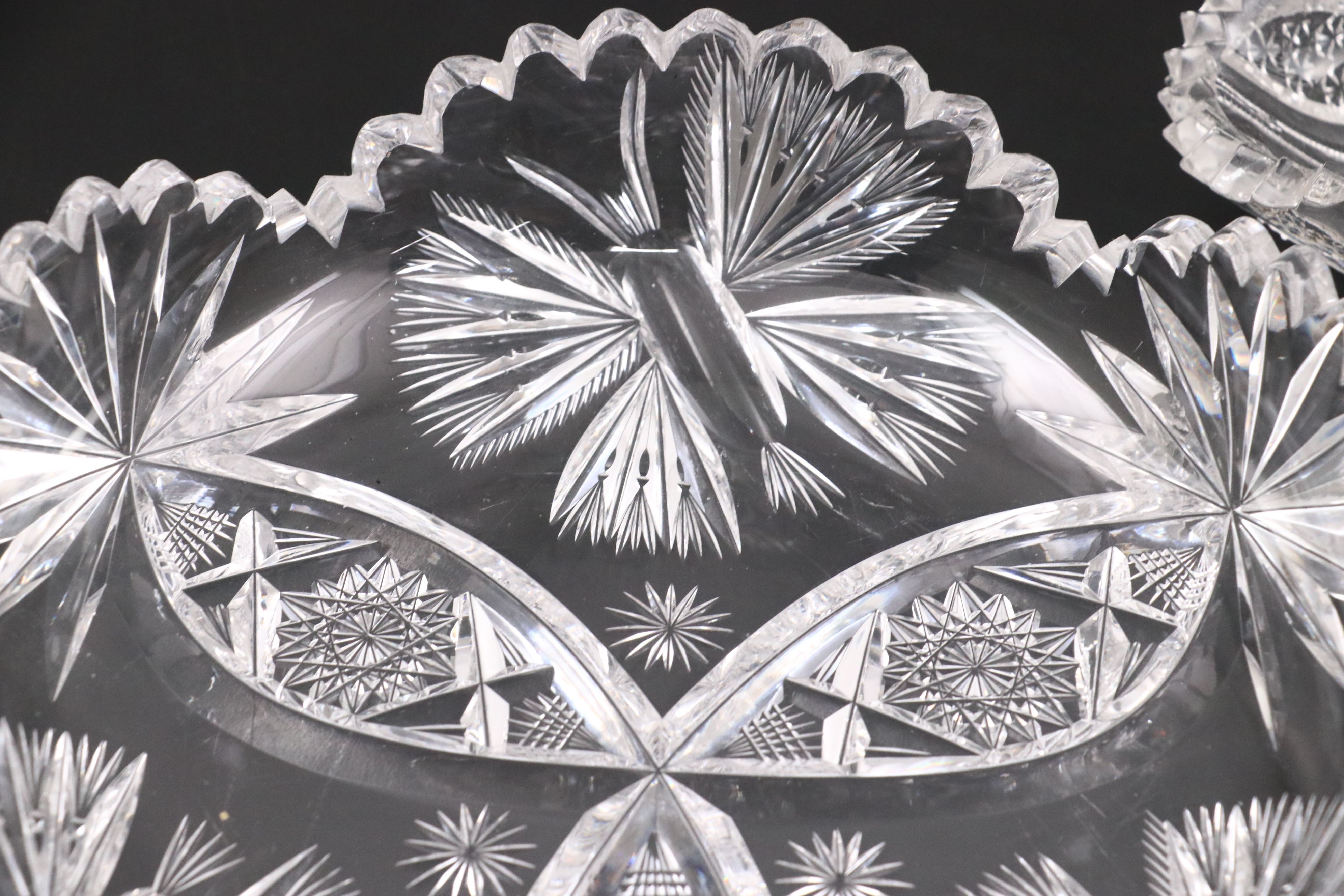 American Brilliant Style Cut Glass Pitcher and Other Tableware