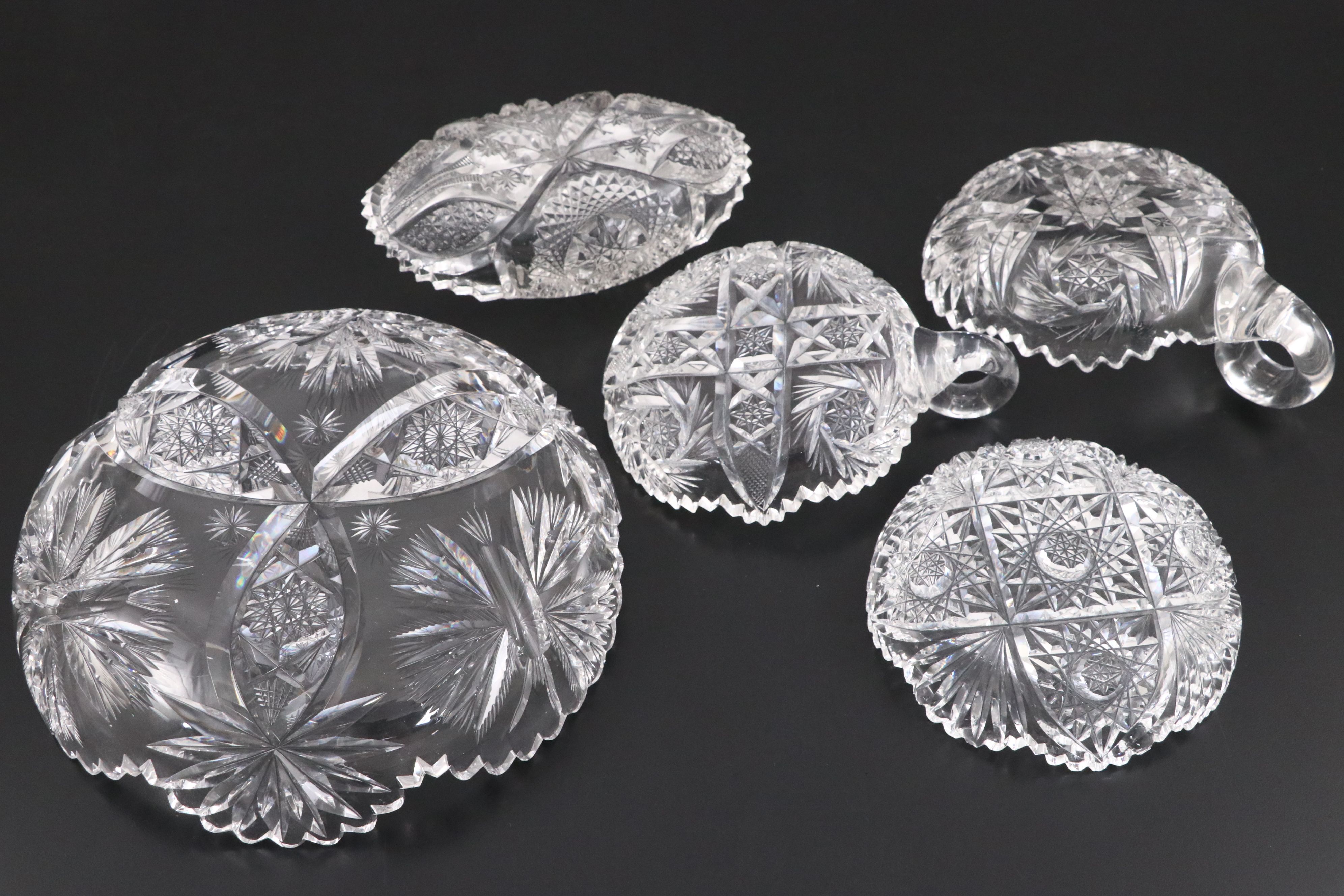 American Brilliant Style Cut Glass Pitcher and Other Tableware