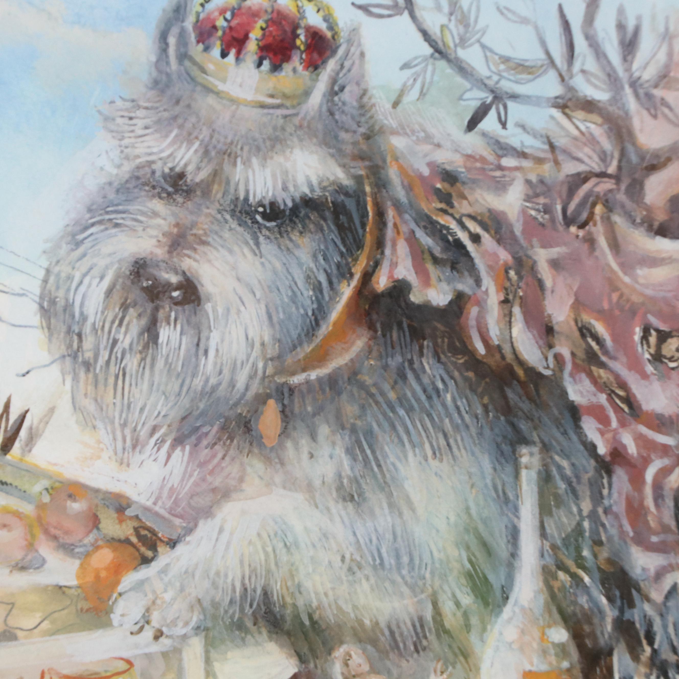 Vladimir Ryklin Surrealist Watercolor Illustration of Still Life with Dog