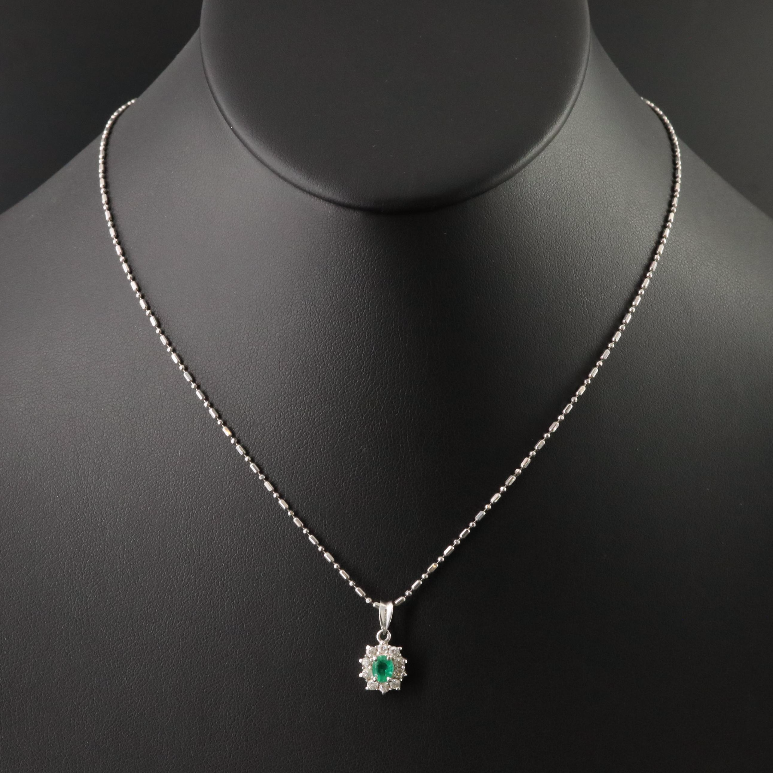 Platinum Emerald and Diamond Pendant Necklace