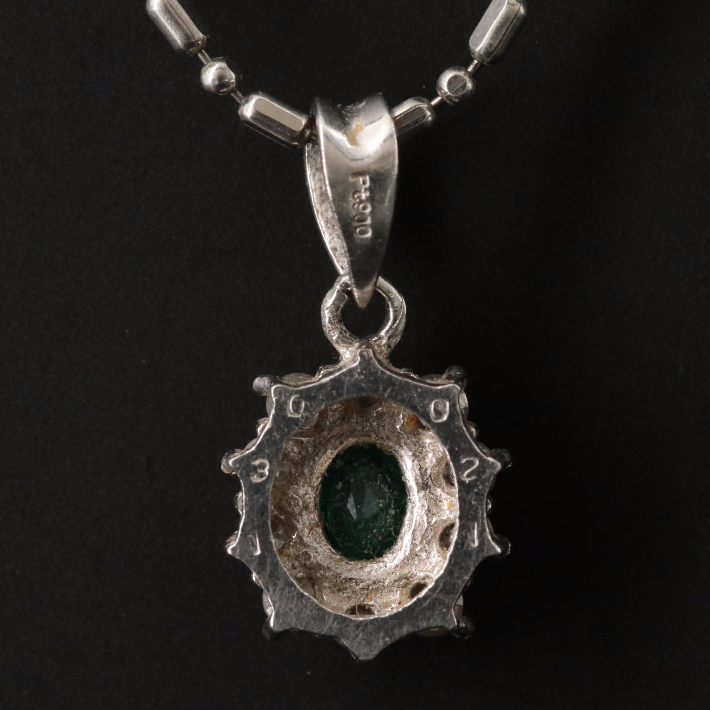 Platinum Emerald and Diamond Pendant Necklace