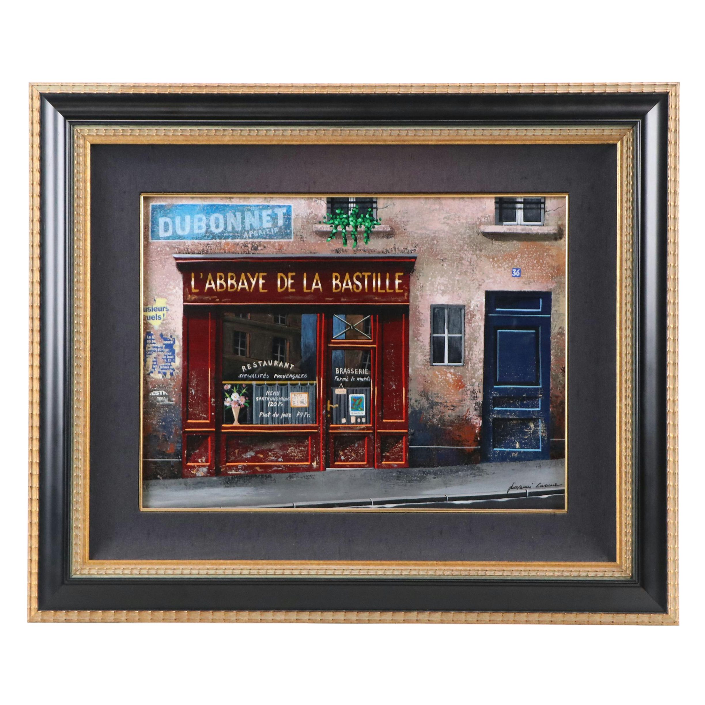 Giovanni Lanna Mixed Media Painting "L'abbaye de la Bastille," Late 20th Century
