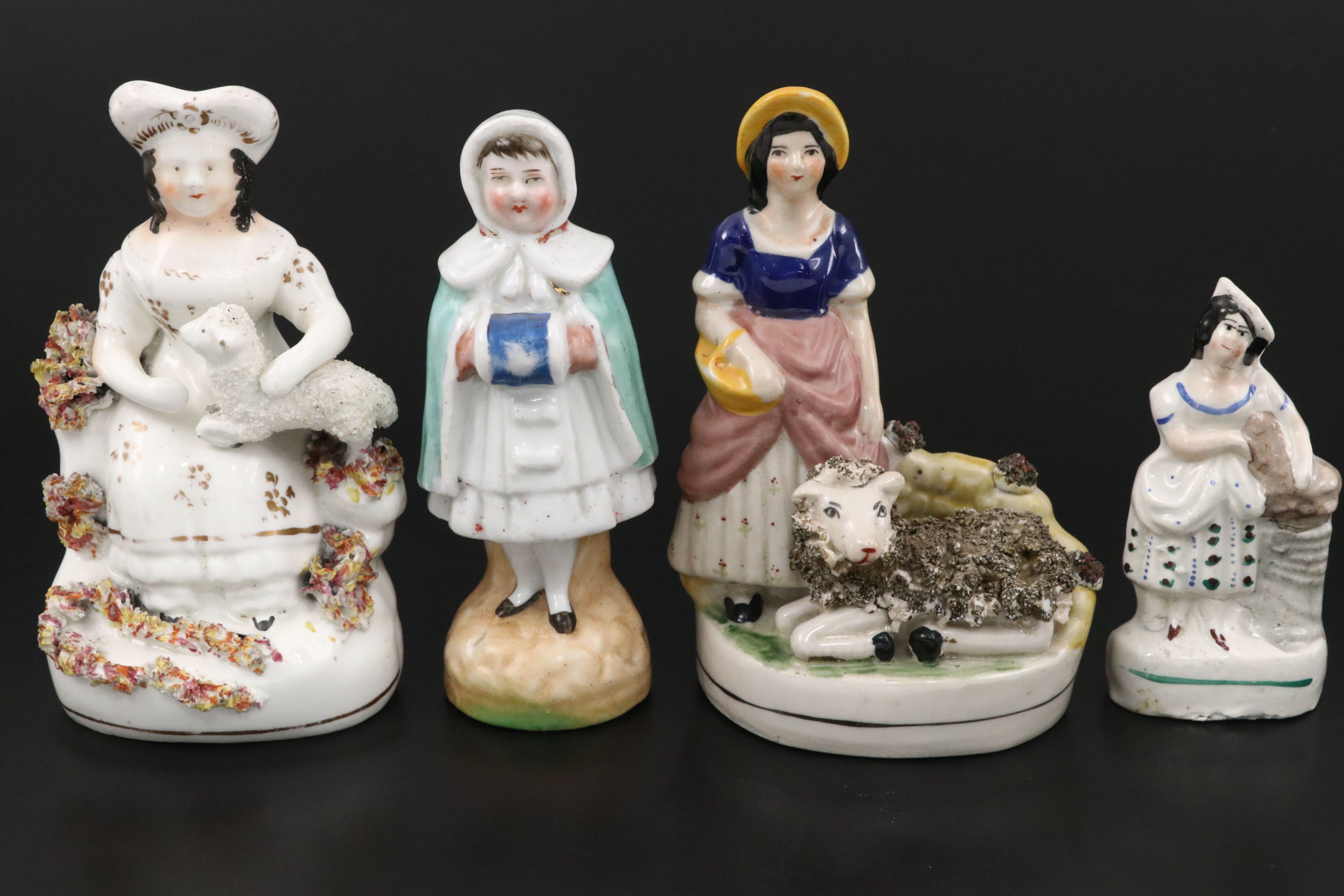 Staffordshire Girl with Lamb and Other Figurines