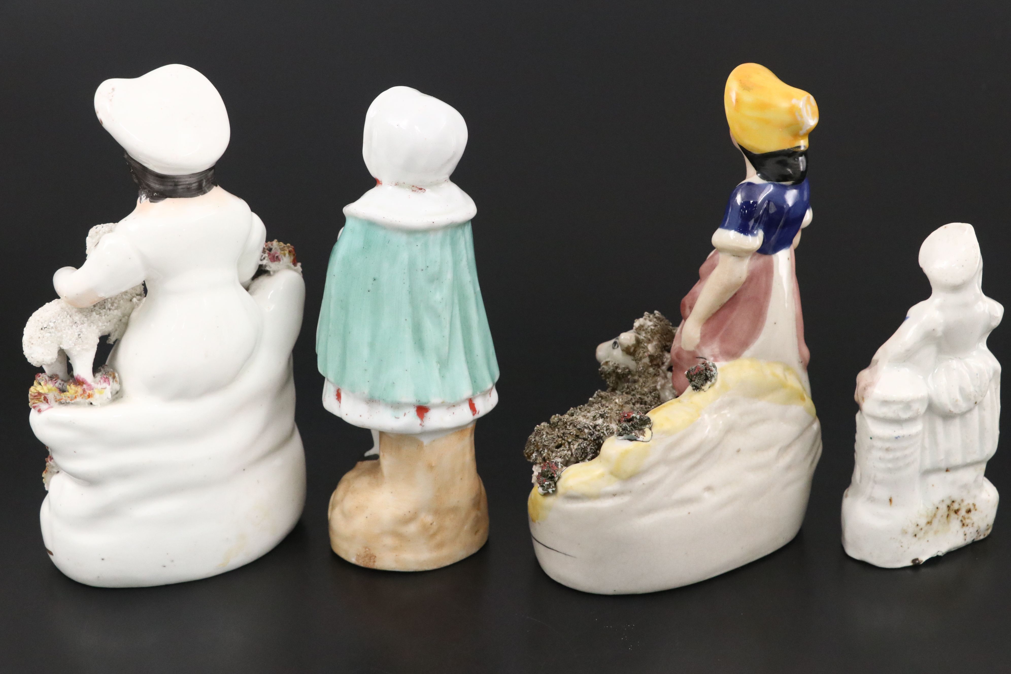 Staffordshire Girl with Lamb and Other Figurines