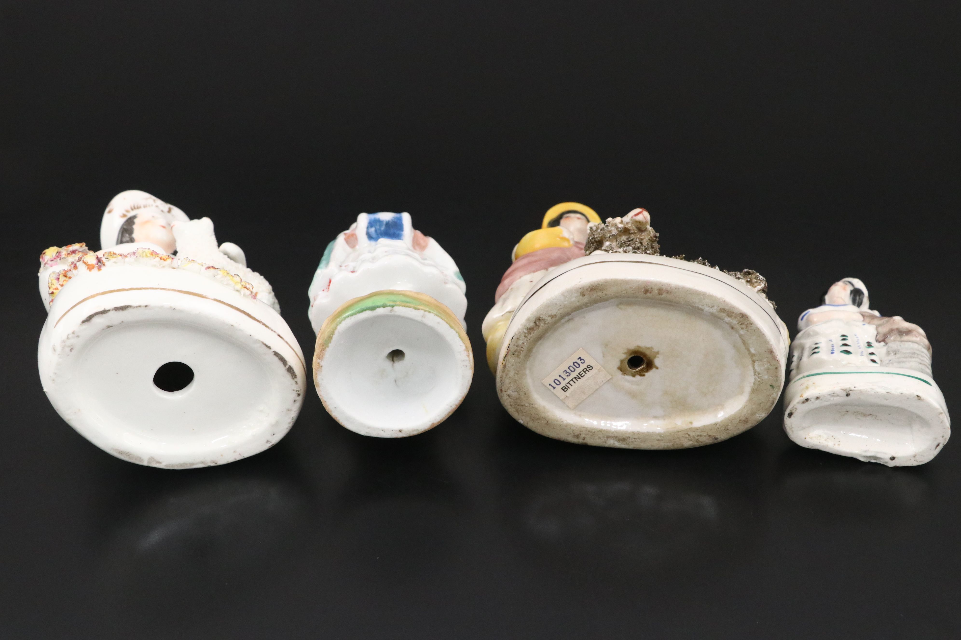 Staffordshire Girl with Lamb and Other Figurines