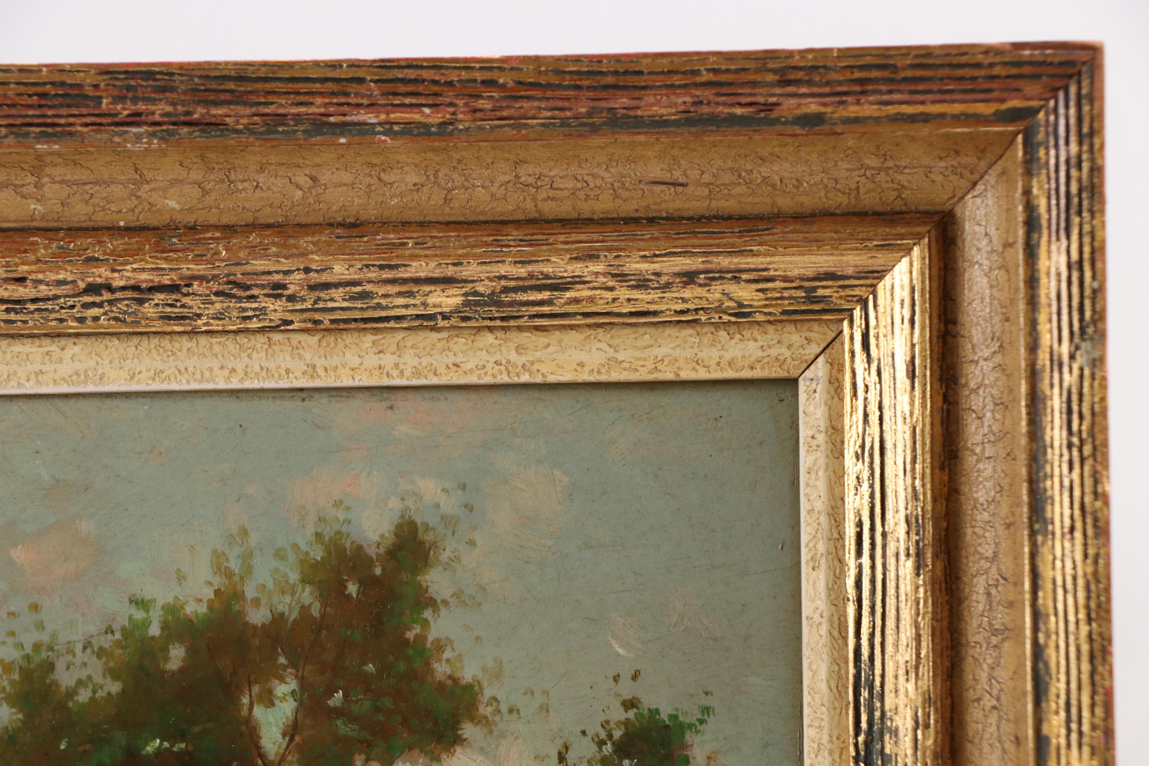 Dutch School Landscape Oil Painting of Riverside Home and Boater, 19th C.