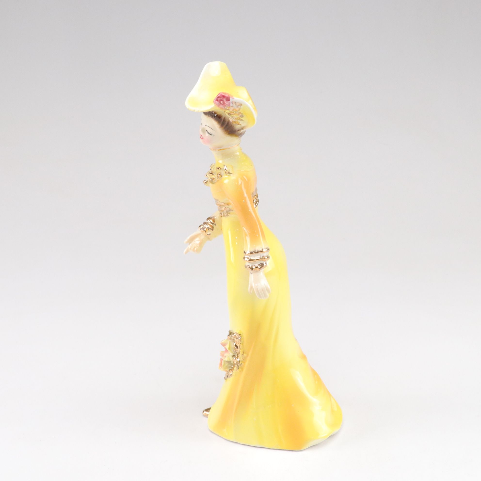 Japanese Porcelain Hand-Painted Victorian Ladies in Yellow & Fenton Ring Holder