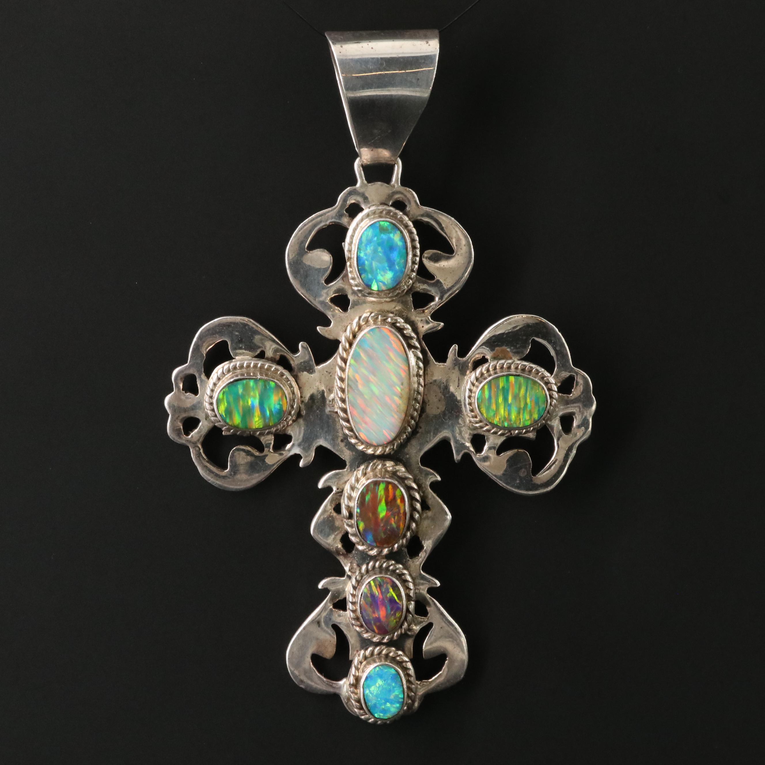 Southwestern Sterling Opal Cross Pendant