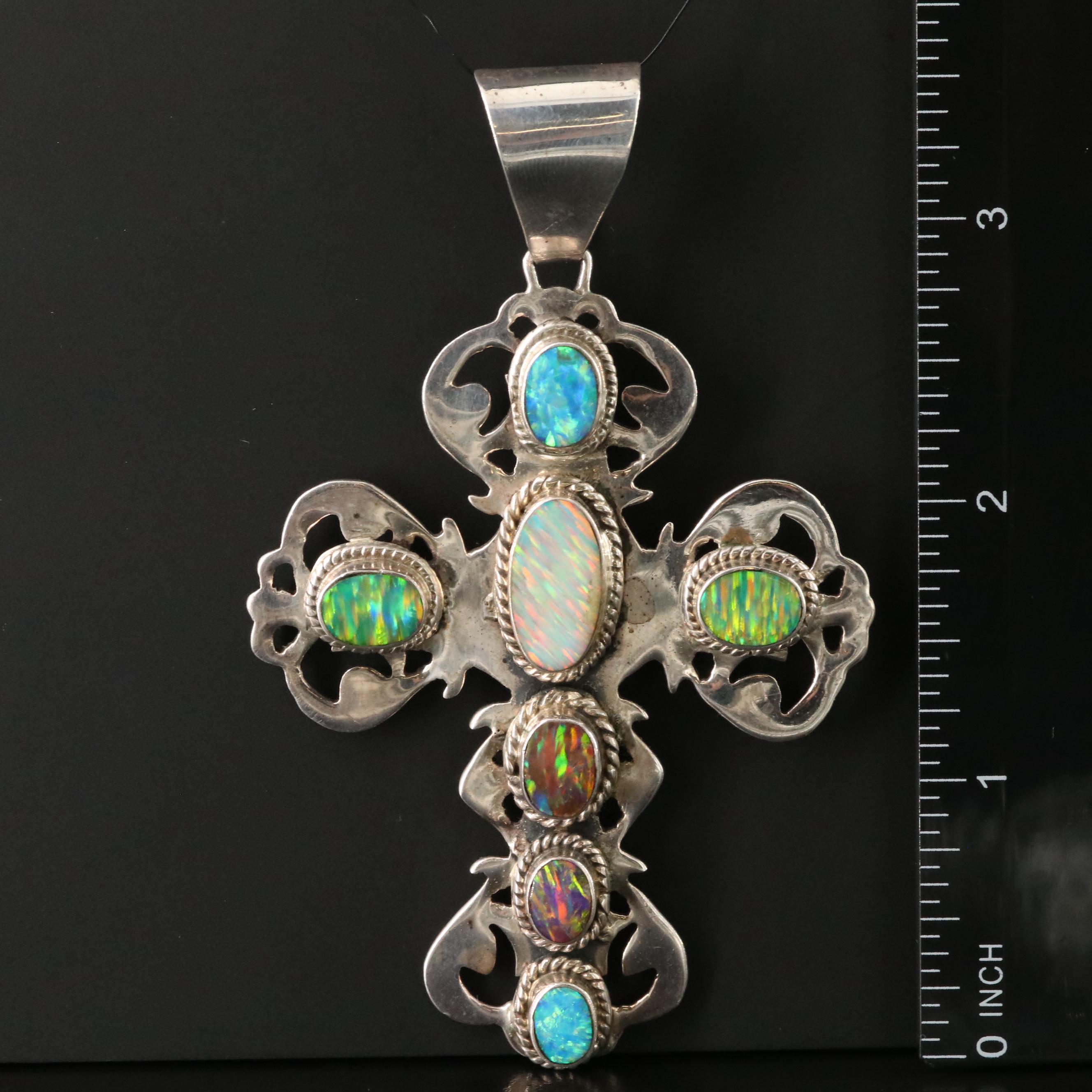 Southwestern Sterling Opal Cross Pendant