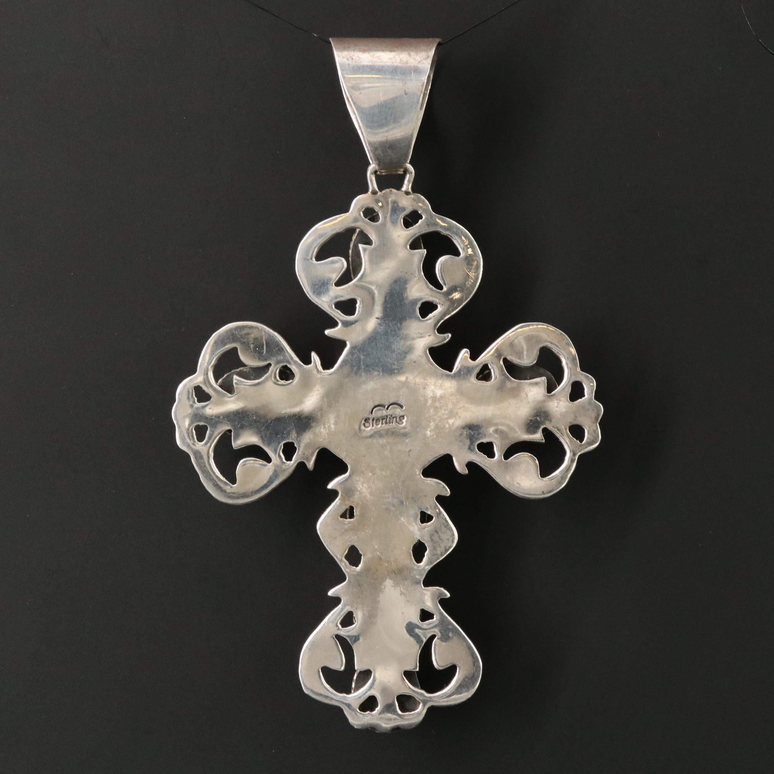 Southwestern Sterling Opal Cross Pendant