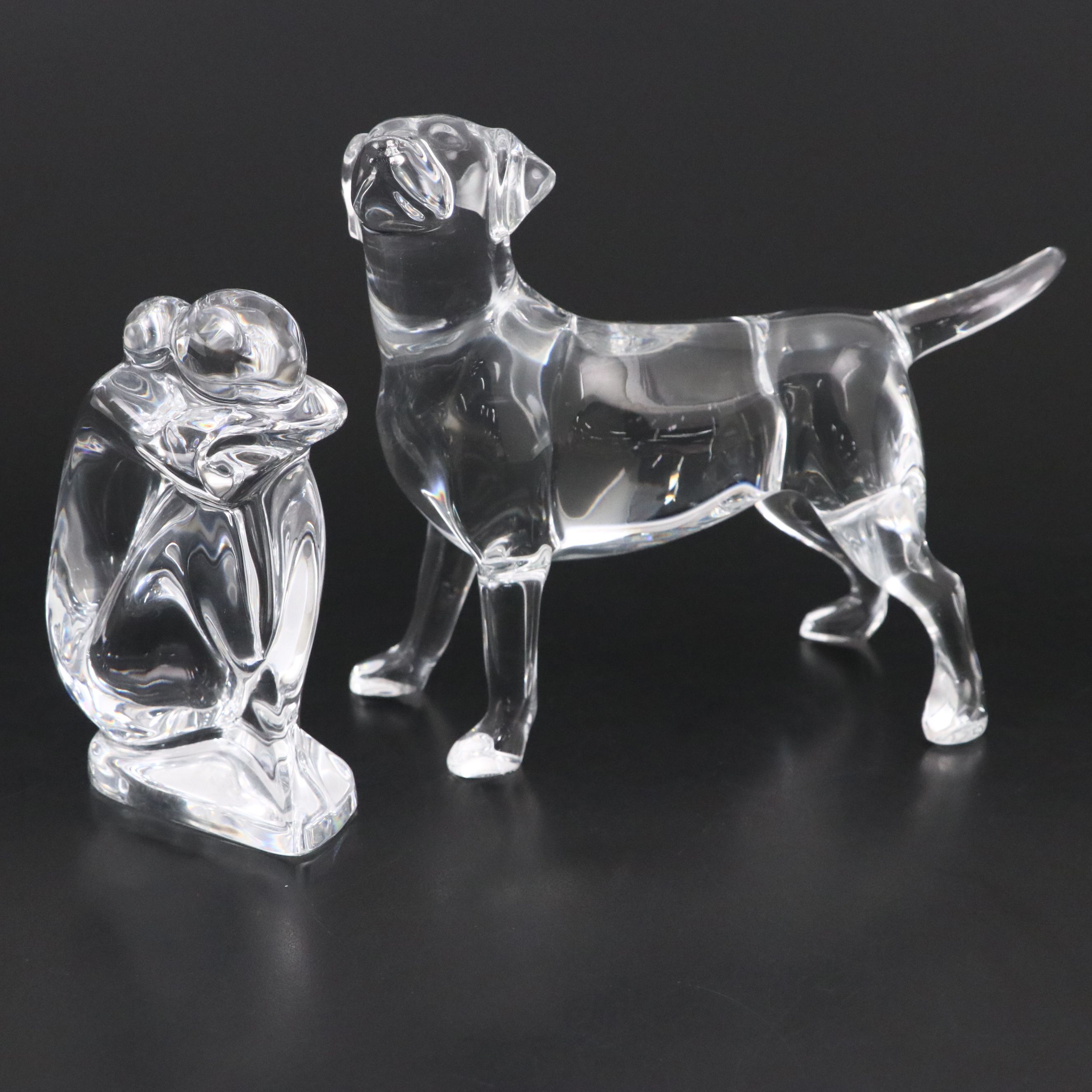 Robert Rigot for Baccarat "Dreamer" and "Labrador" Crystal Figurines