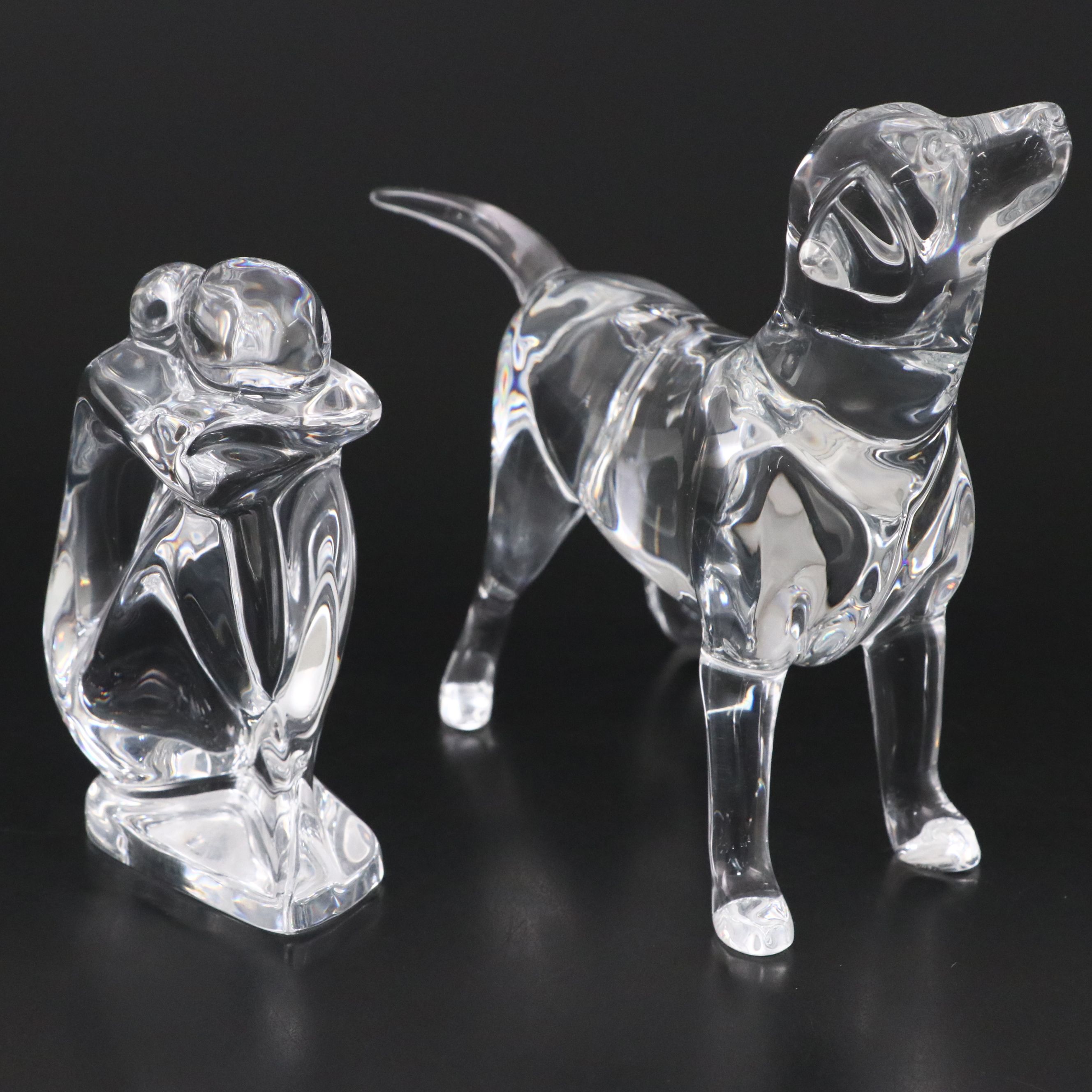 Robert Rigot for Baccarat "Dreamer" and "Labrador" Crystal Figurines