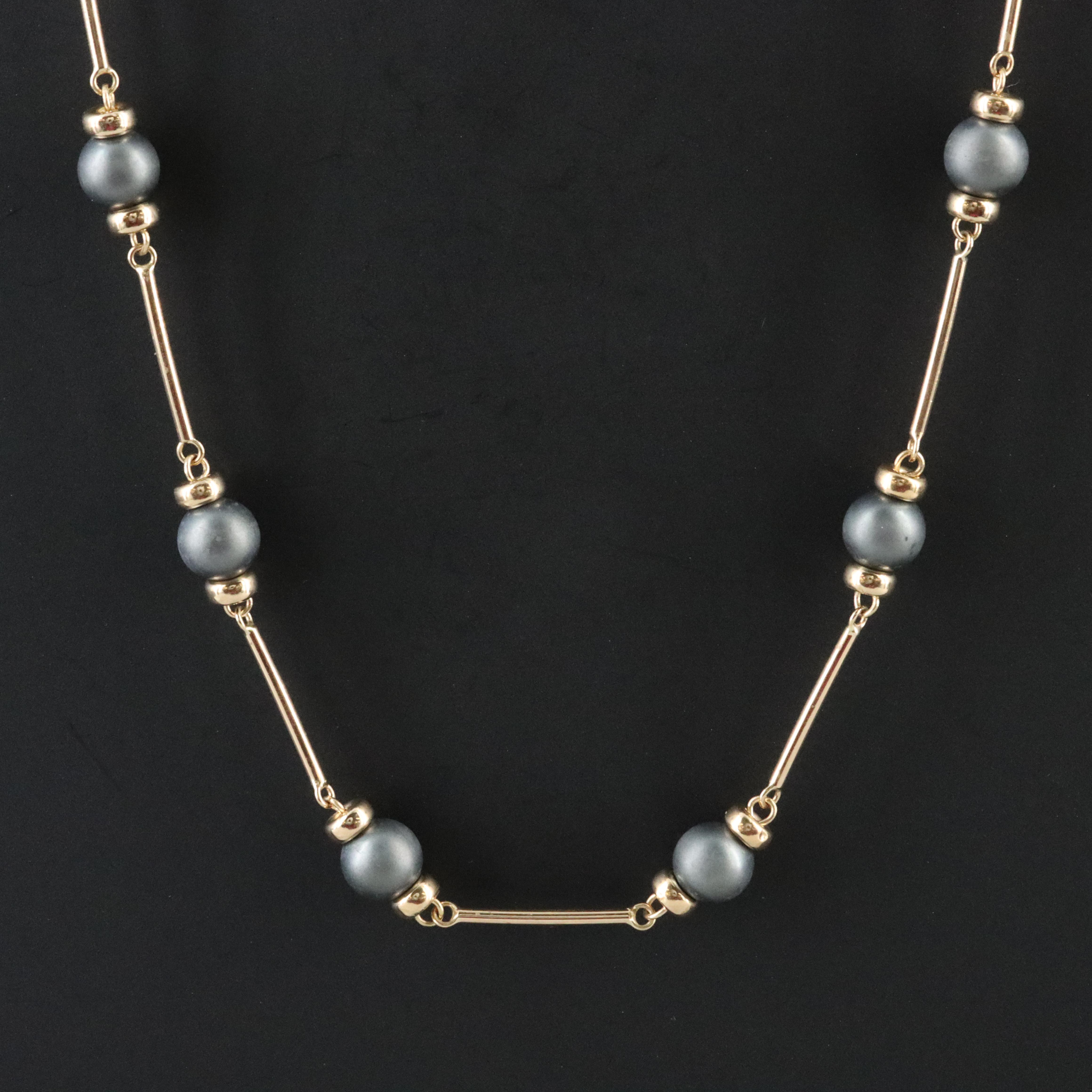 14K Imitation Pearl and Bar Station Necklace