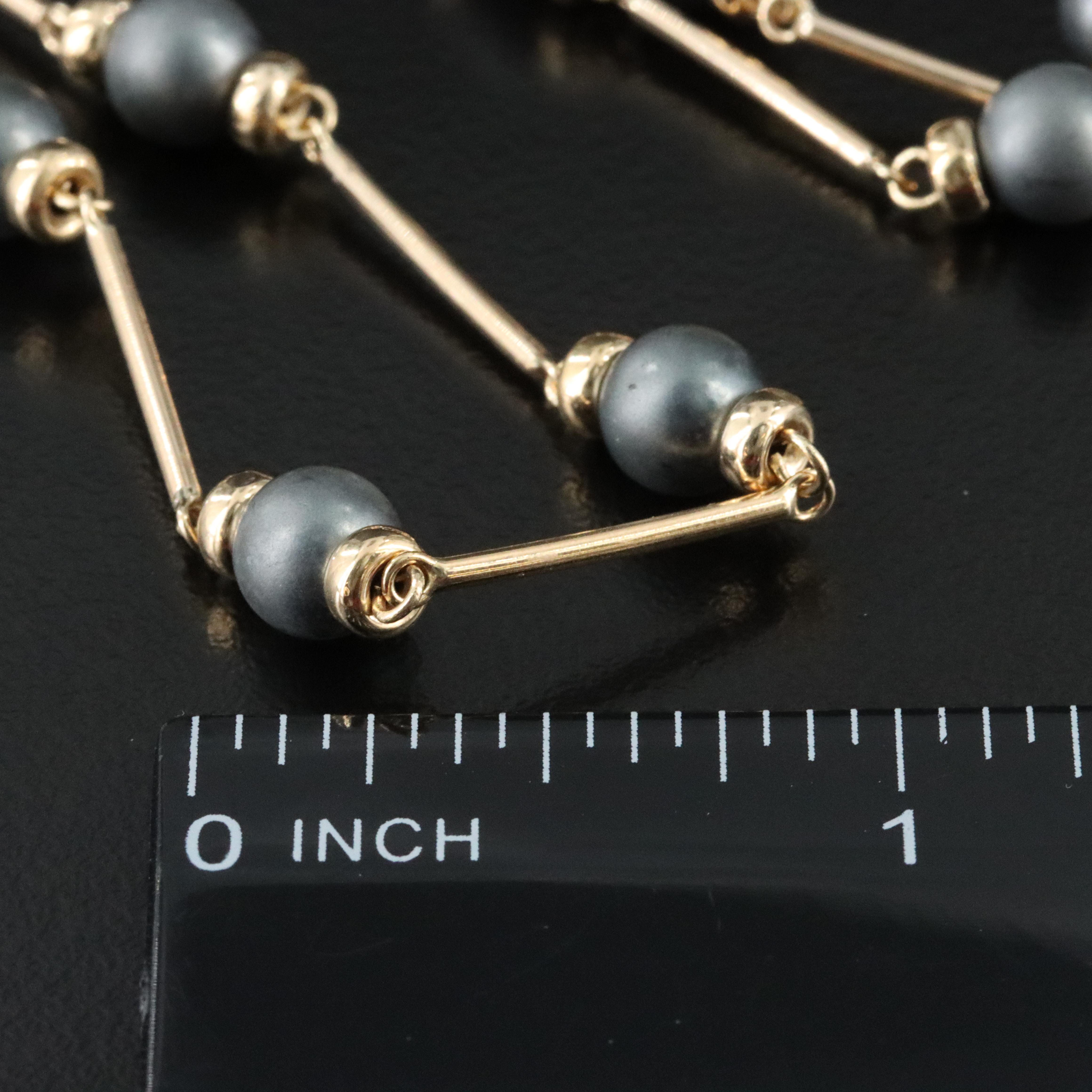 14K Imitation Pearl and Bar Station Necklace