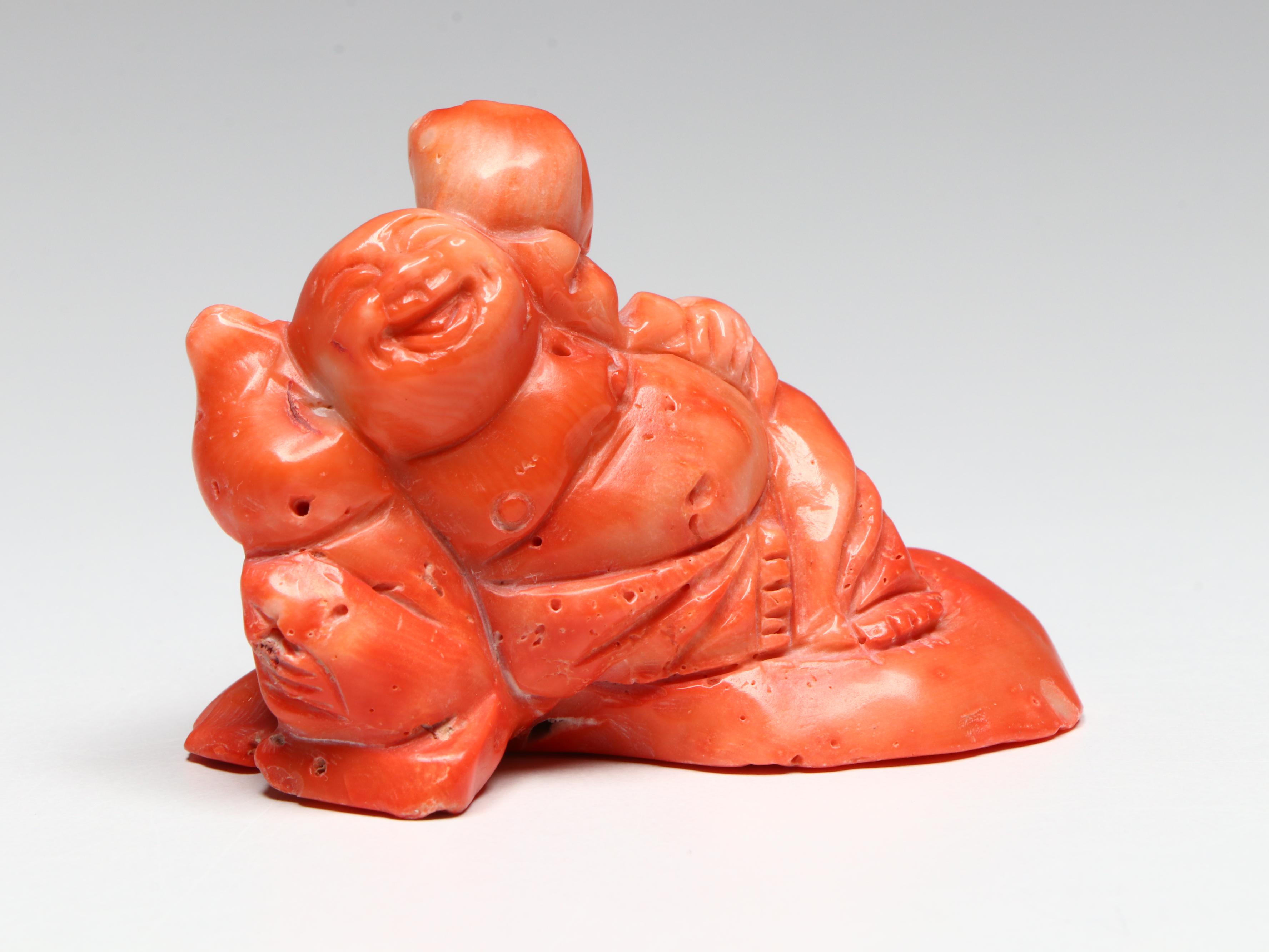 Carved Red Coral, Glass and Rock Crystal Guanyin and Animal Figures