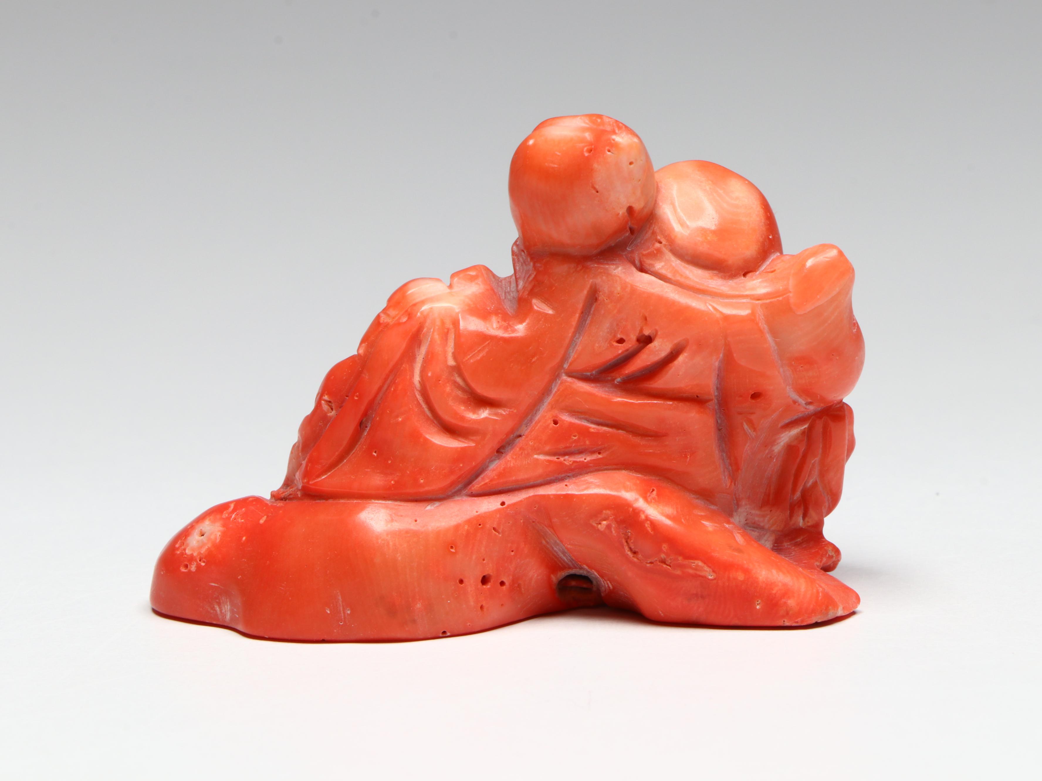 Carved Red Coral, Glass and Rock Crystal Guanyin and Animal Figures