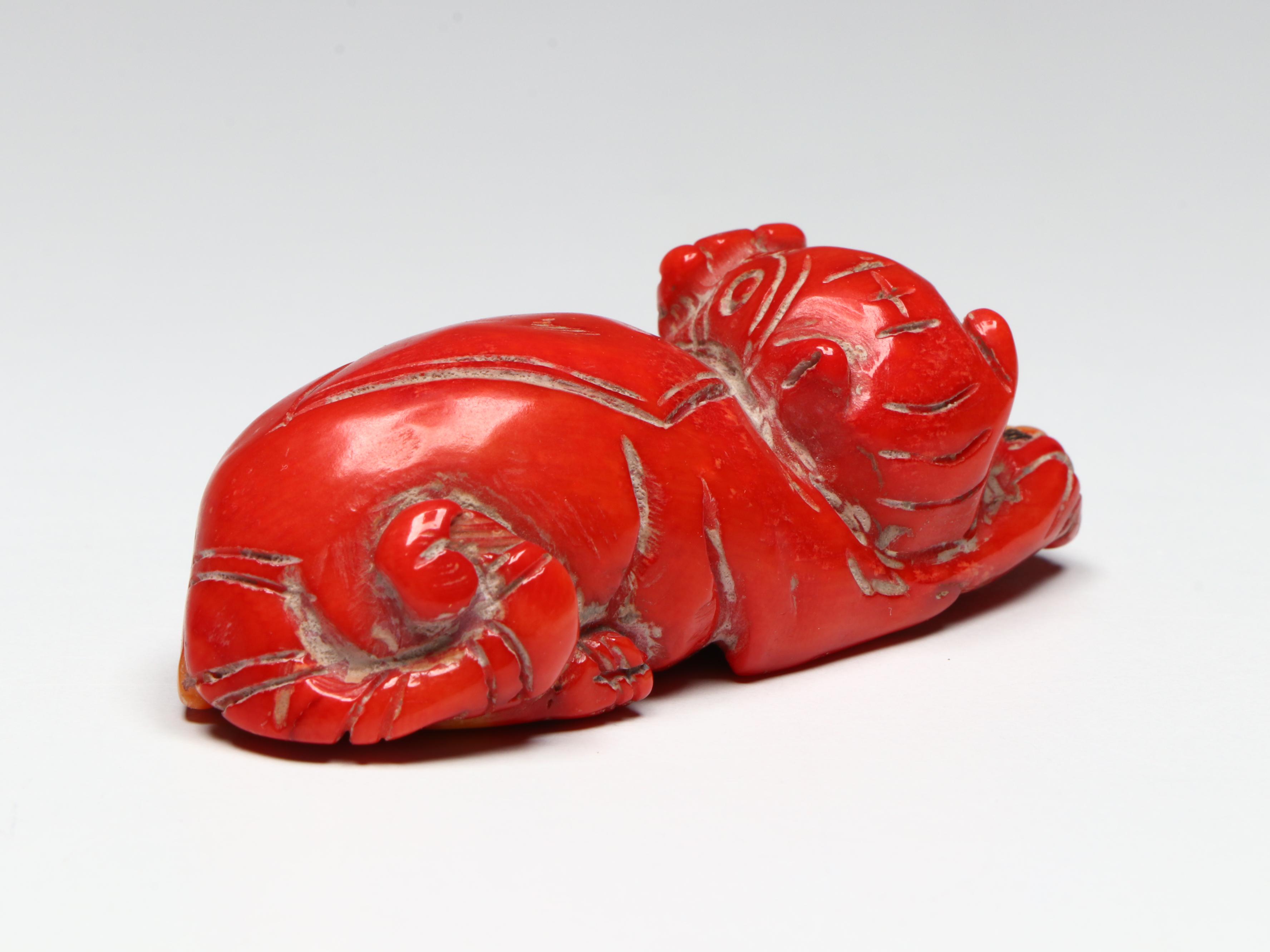 Carved Red Coral, Glass and Rock Crystal Guanyin and Animal Figures
