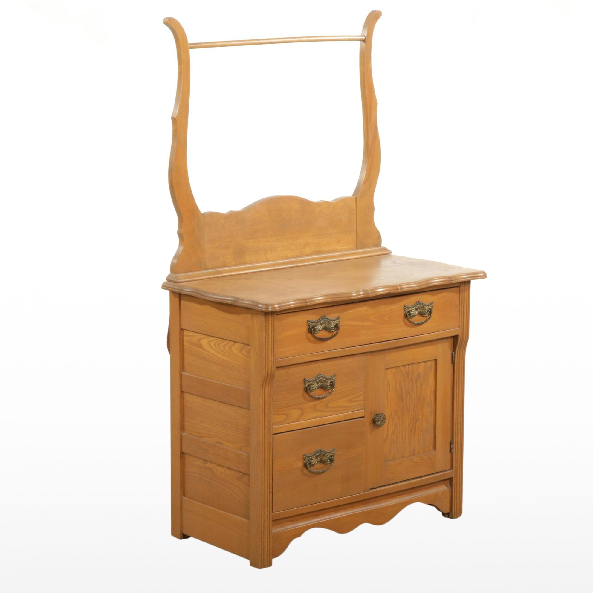 Oak Washstand with Towel Bar, Early 20th Century