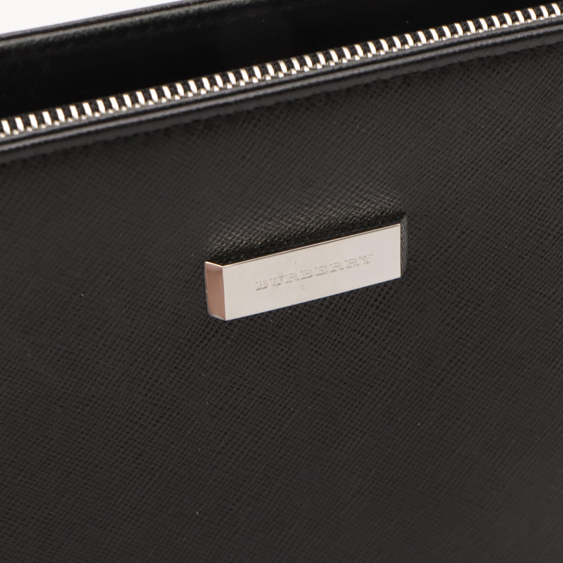 Burberry Black Saffiano Leather Zip Wristlet Clutch with Box