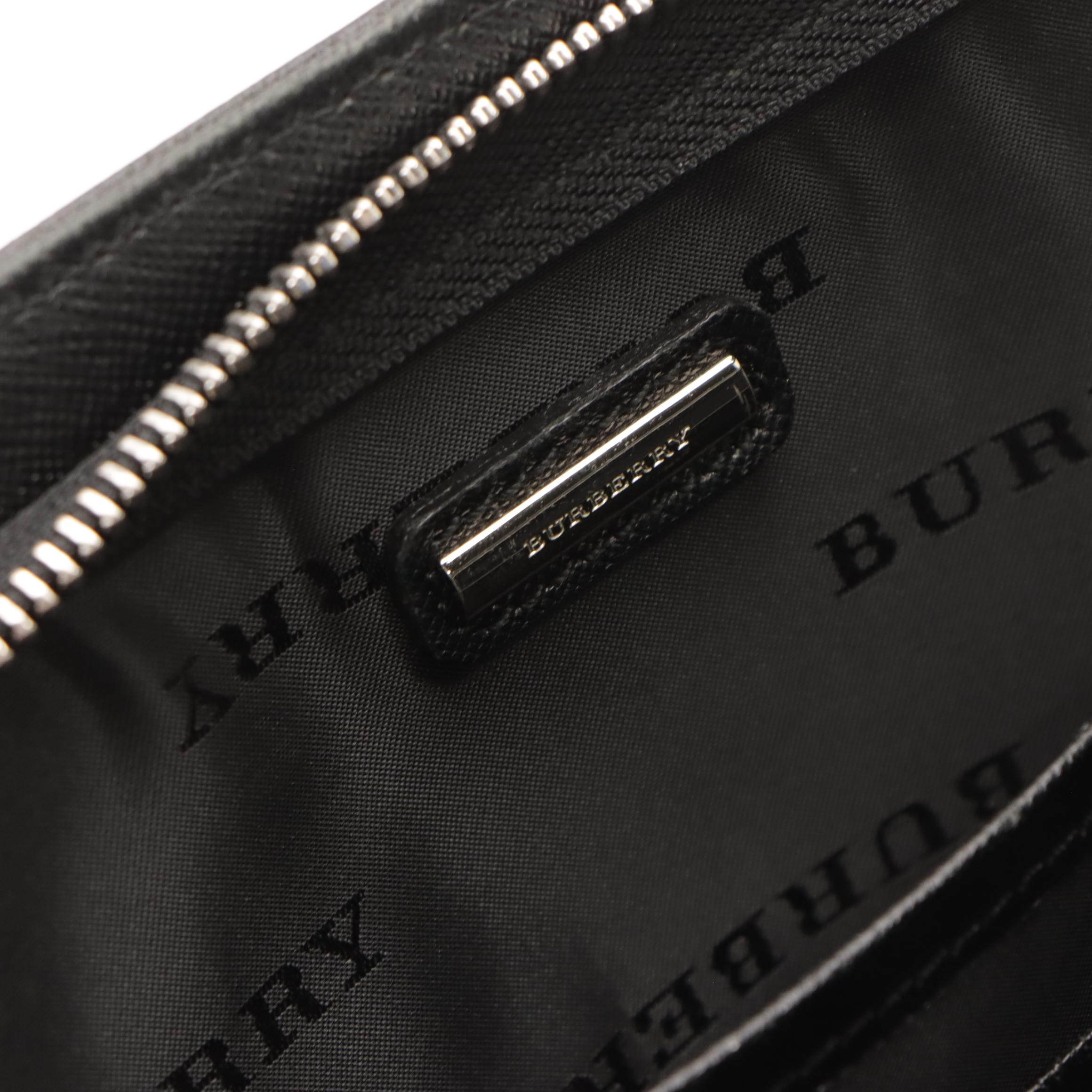 Burberry Black Saffiano Leather Zip Wristlet Clutch with Box
