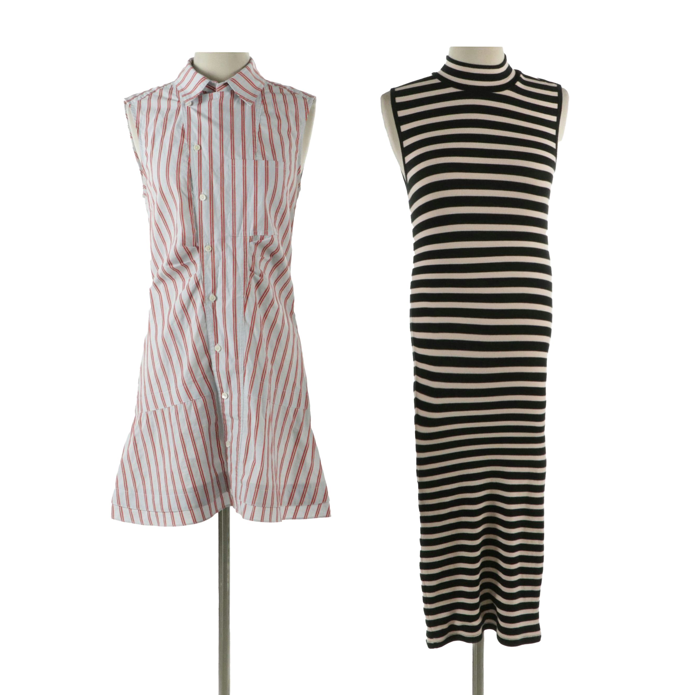 ATM Striped Sleeveless Midi Dress & Derek Lam 10 Crosby Striped Button-Up Dress