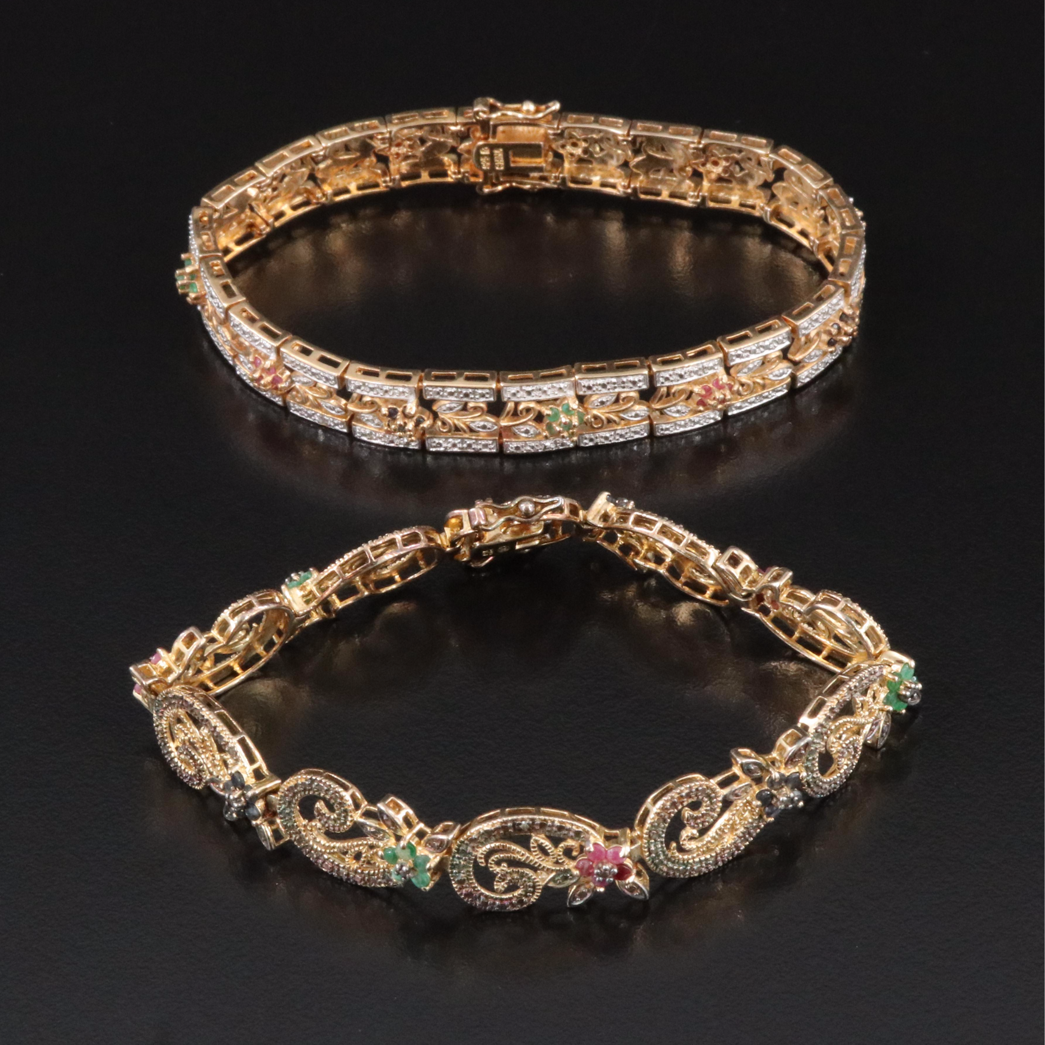 Sterling Ruby, Sapphire and Emerald Bracelets