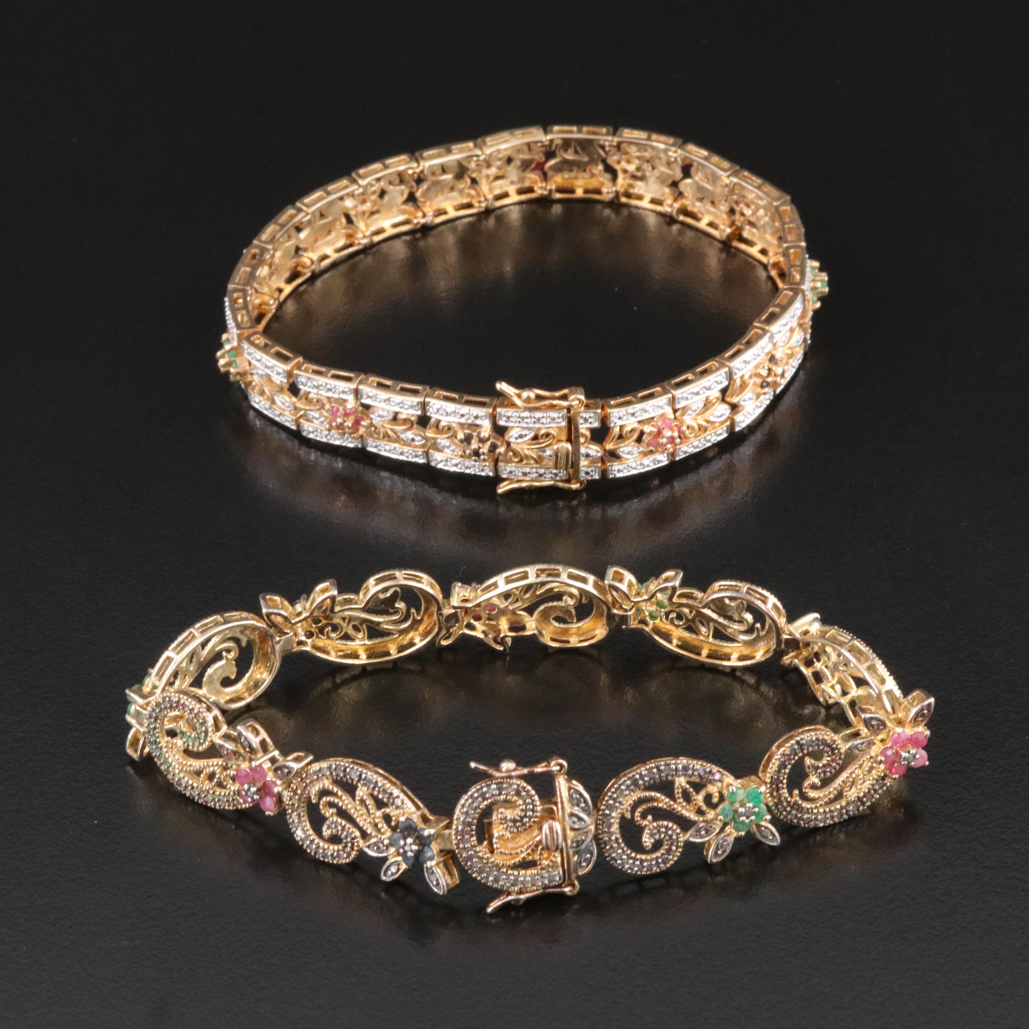 Sterling Ruby, Sapphire and Emerald Bracelets