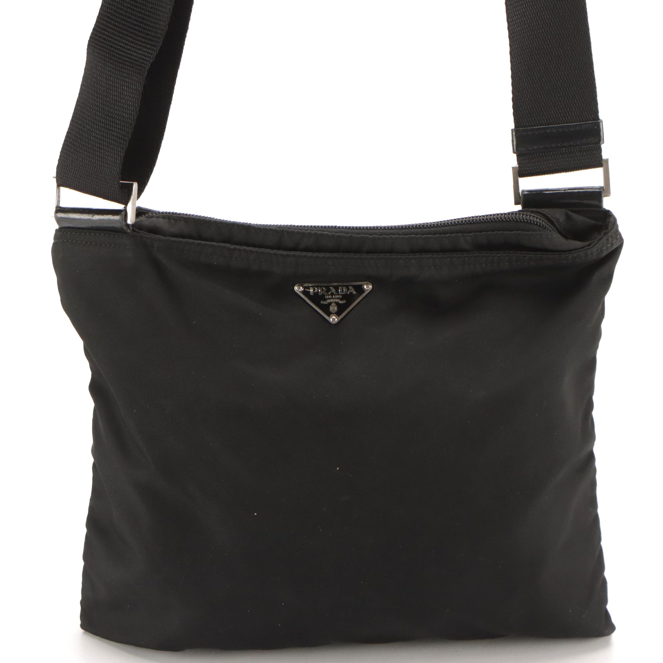 Prada Small Flat Crossbody Bag in Black Tessuto Nylon