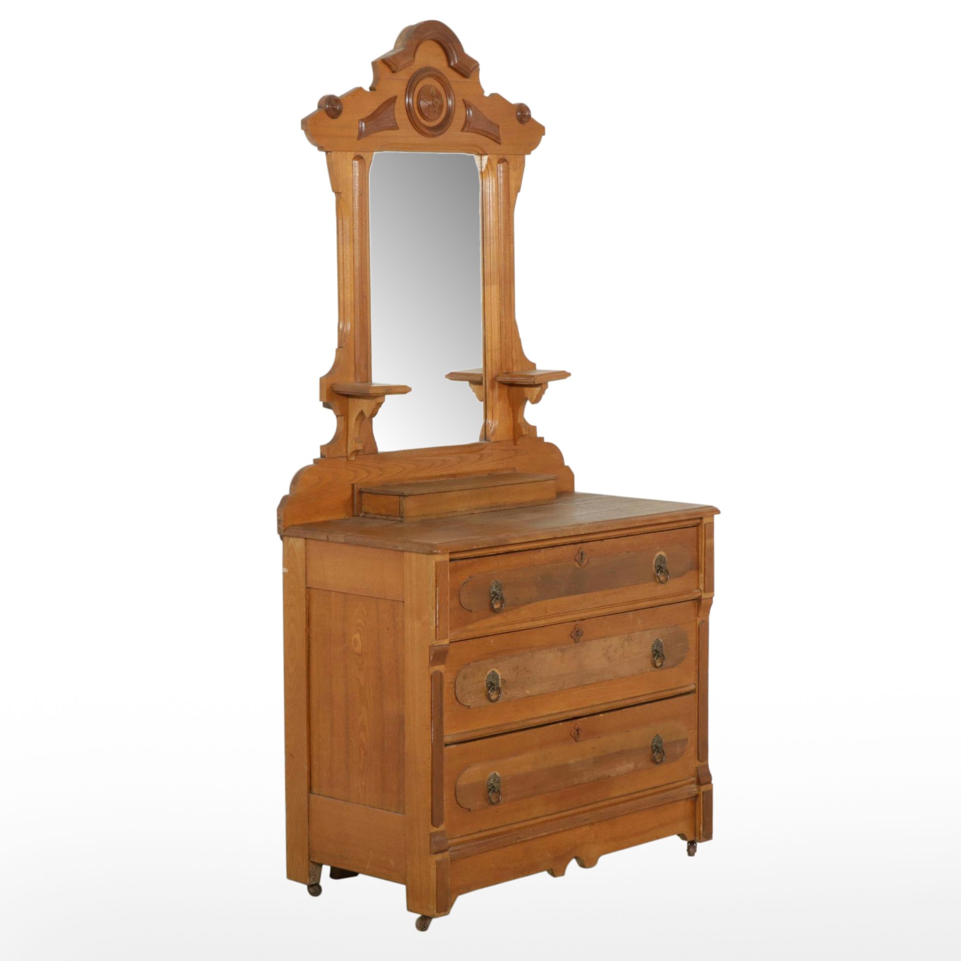 Victorian Oak and Walnut Dresser and Mirror, Late 19th to Early 20th Century