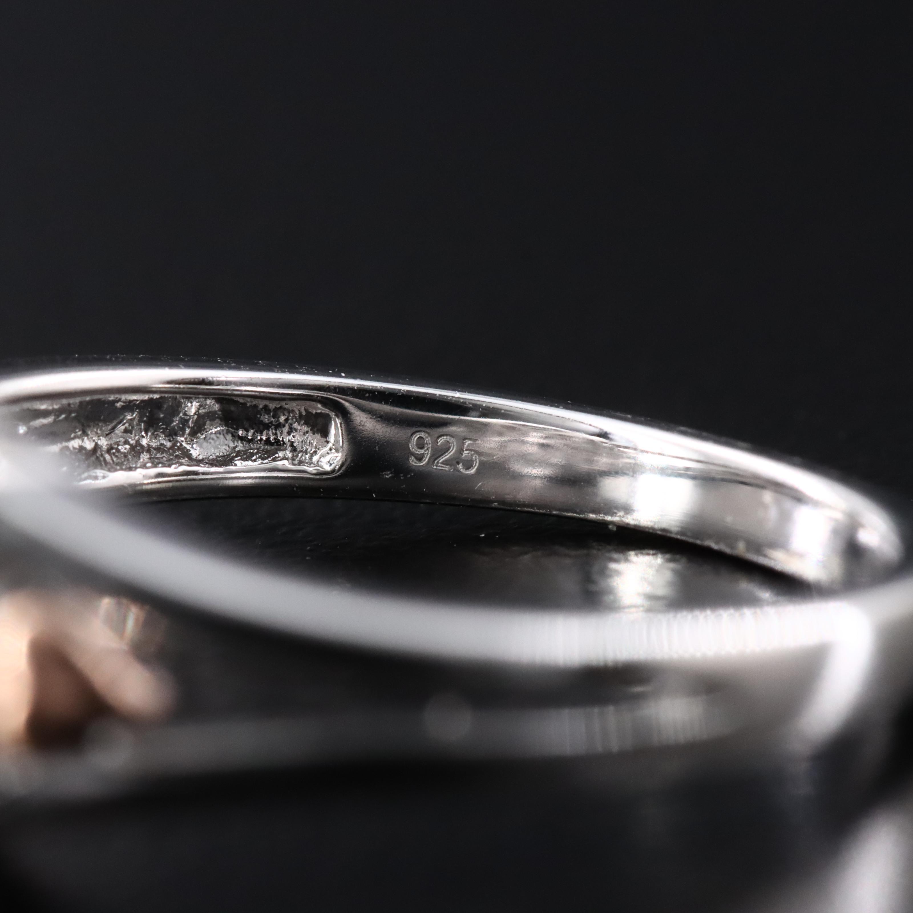 Sterling Diamond Halo Ring with Fancy Brown Diamonds and Split Shank