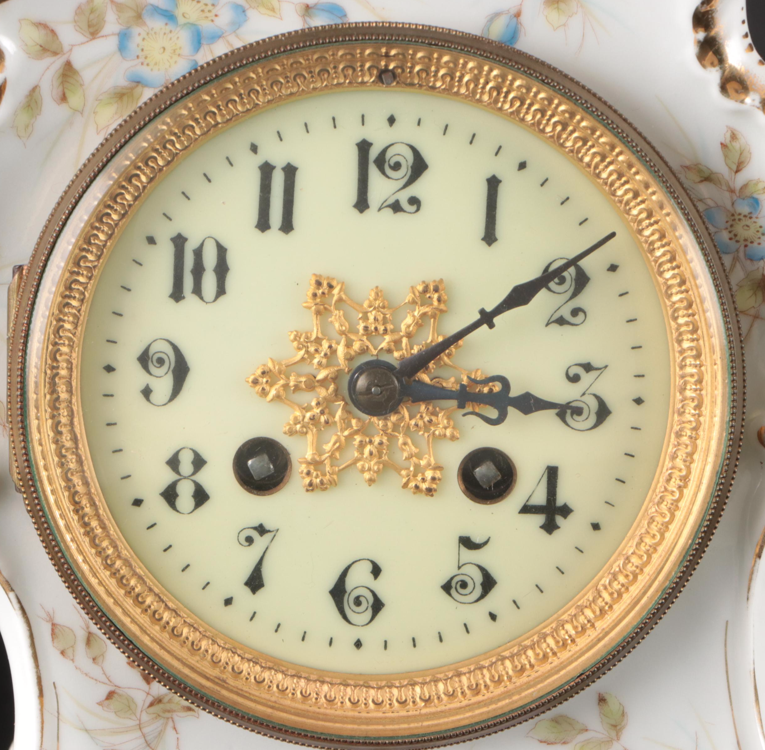 Rococo Style Ceramic Mantel Clock, Early to Mid-20th Century