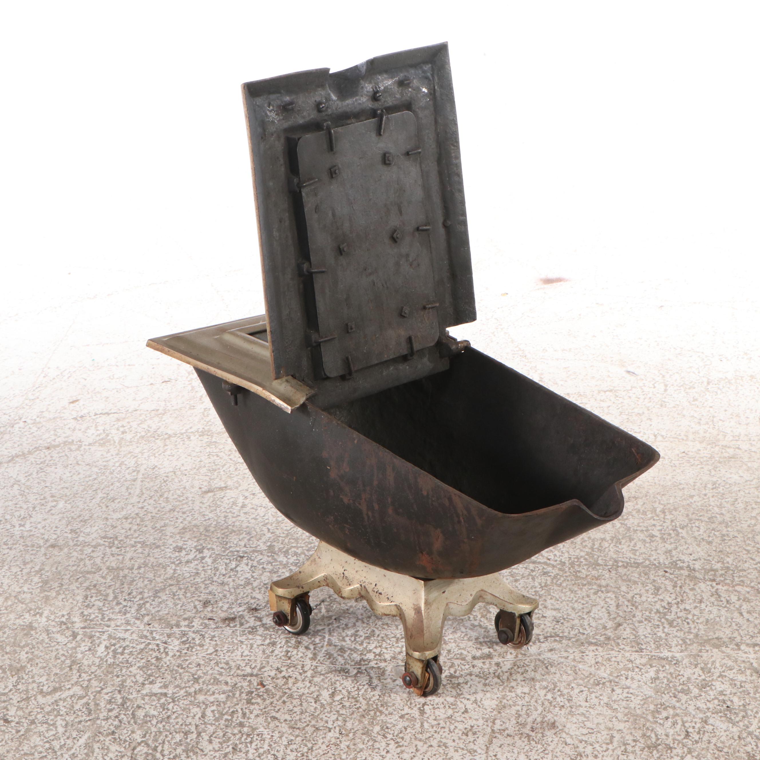 Antique Cast Iron Stove with Green Tile Trim and Matching Coal Scuttle