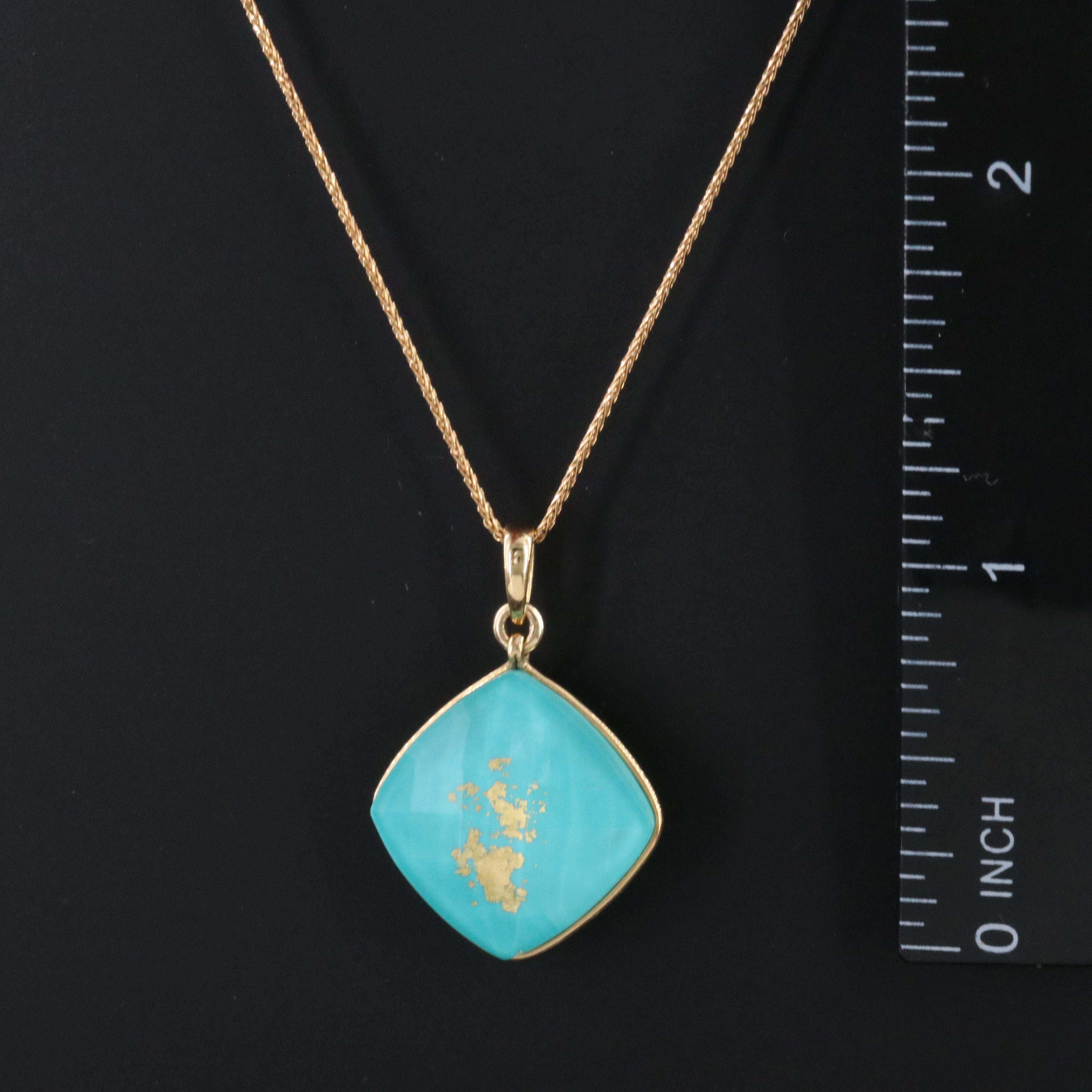 18K Rock Crystal and Turquoise Pendant on 14K Chain Necklace