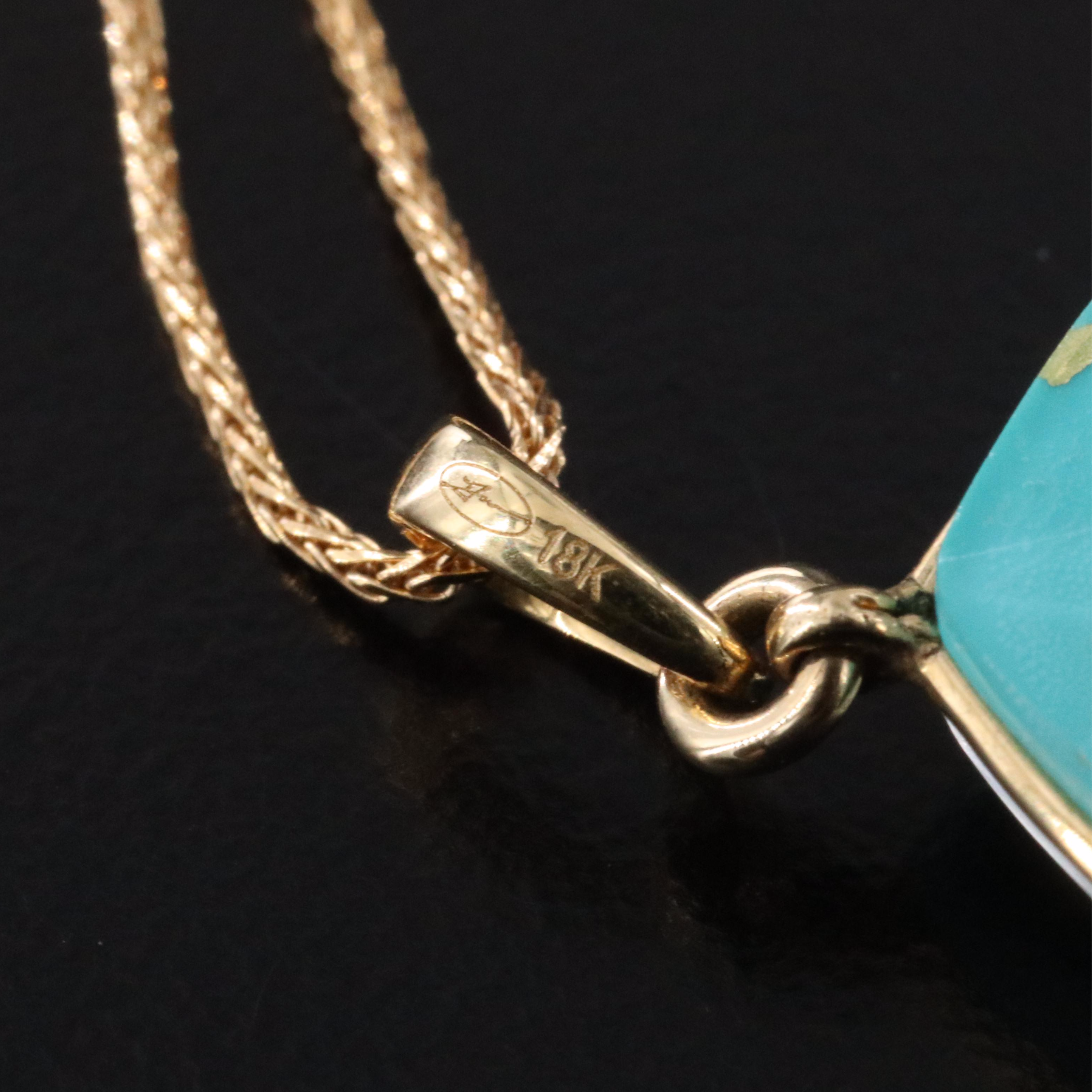 18K Rock Crystal and Turquoise Pendant on 14K Chain Necklace