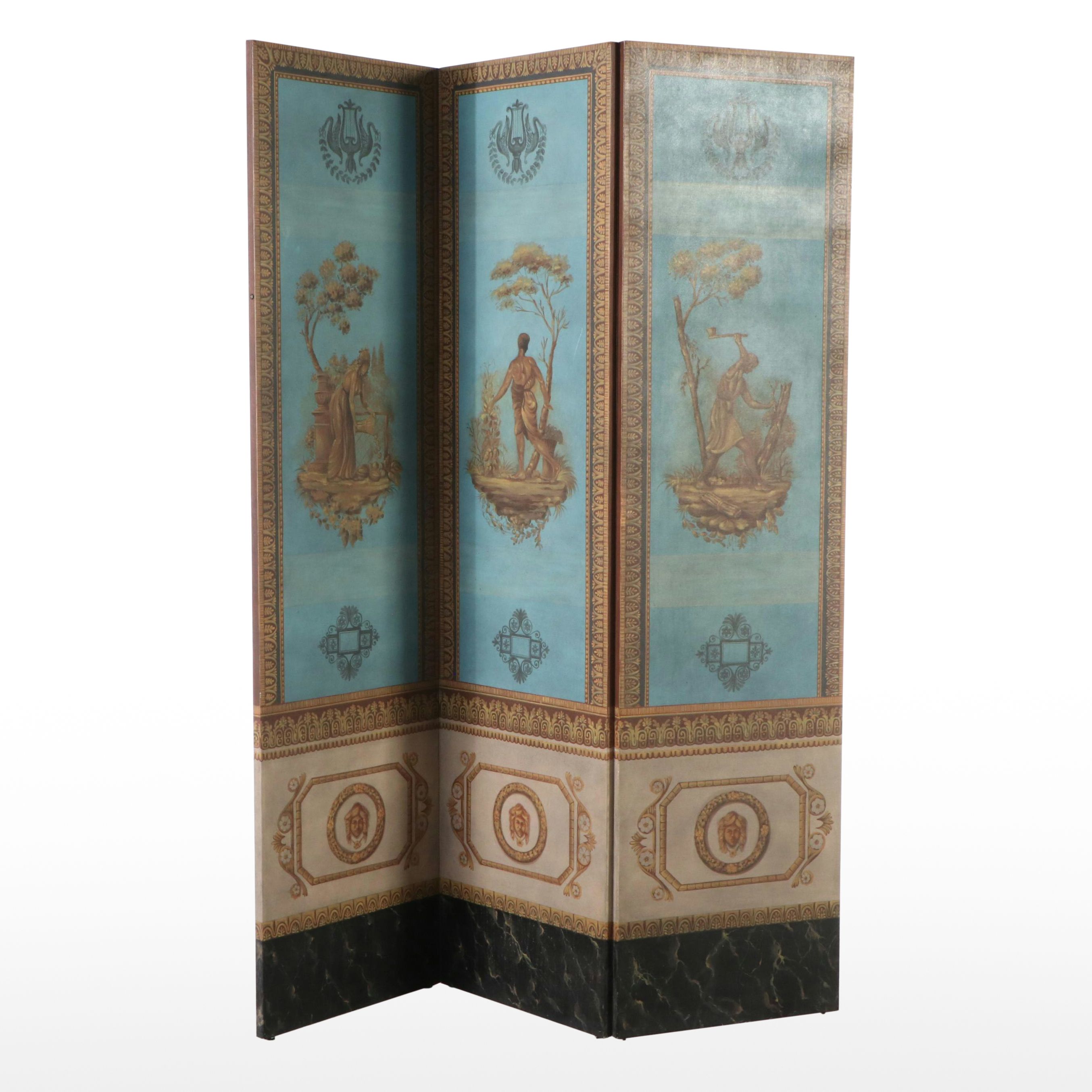 Maitland-Smith Neoclassical Style Hand-Painted Three-Panel Room Divider