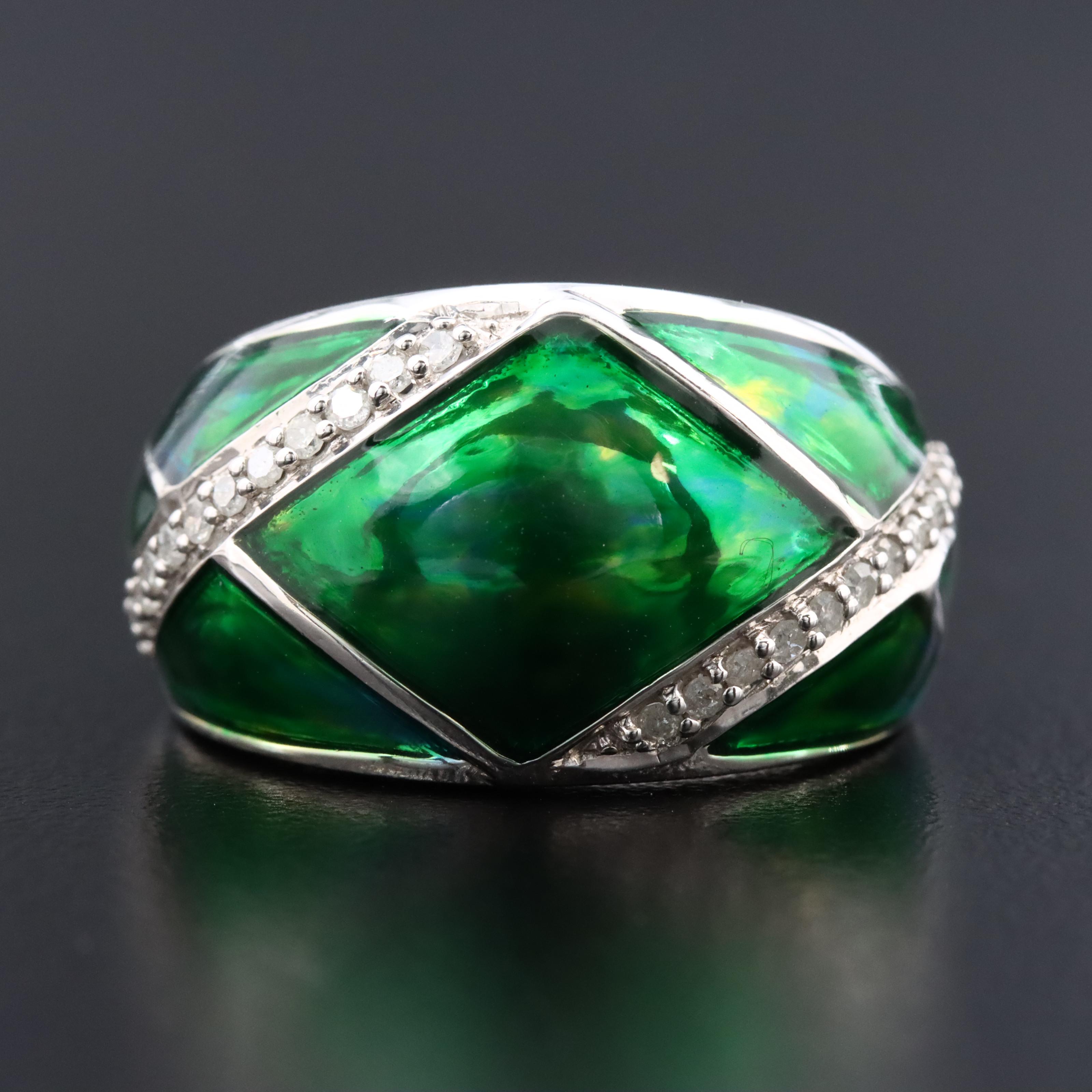 Sterling Enamel and Diamond Lattice Ring
