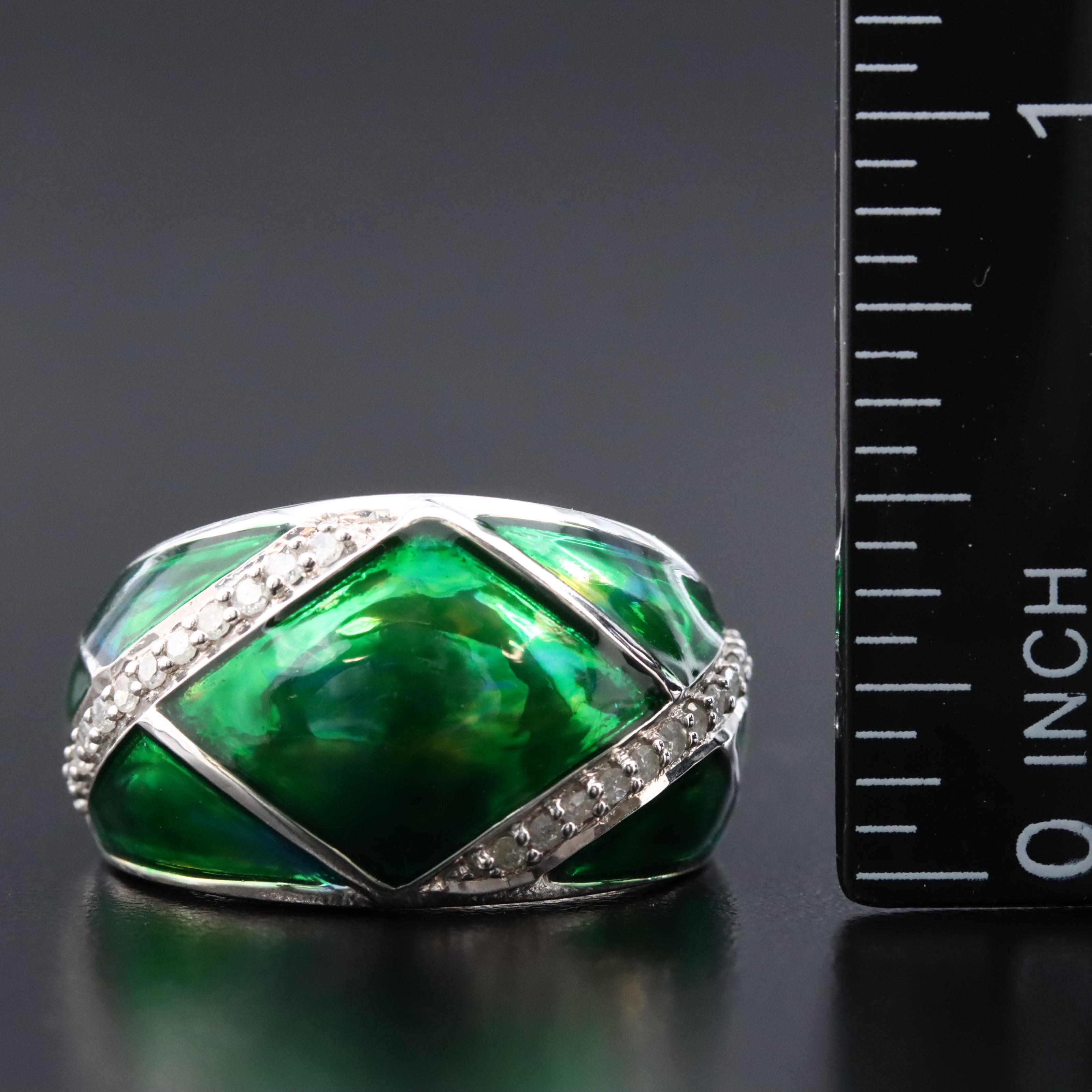 Sterling Enamel and Diamond Lattice Ring
