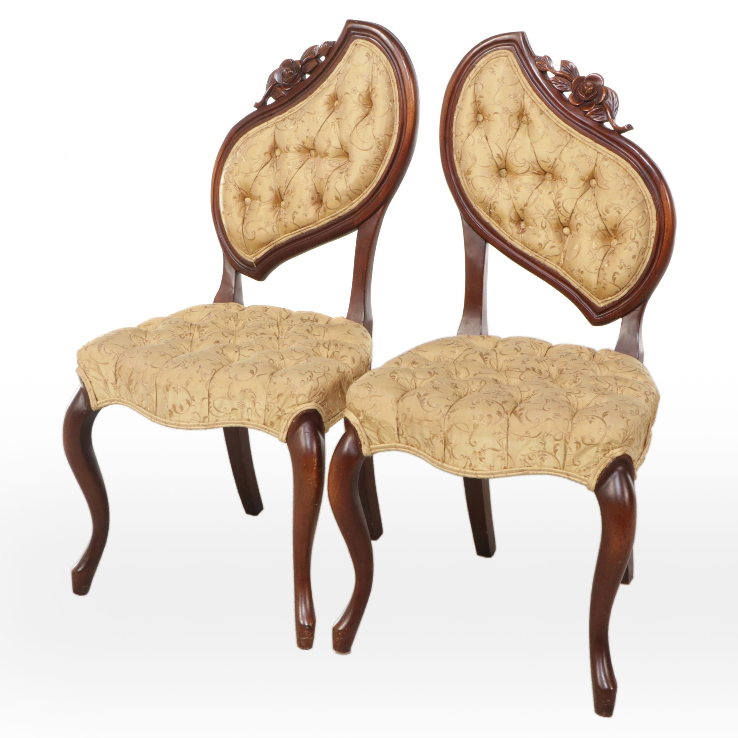 Rococo Revival Style Carved Mahogany Accent Chairs