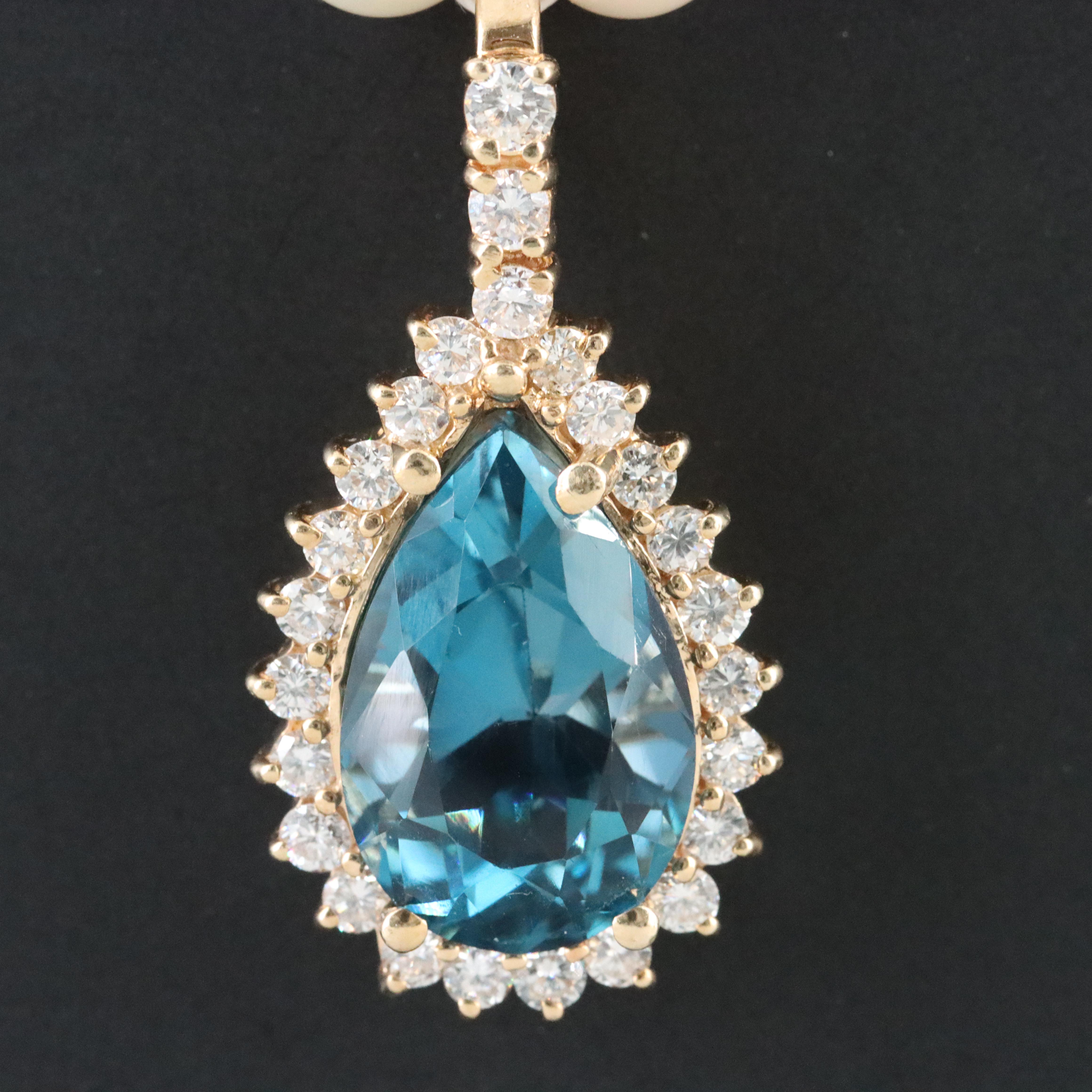 Pearl Necklace with 14K Clasp and Topaz and Diamond Enhancer Pendant