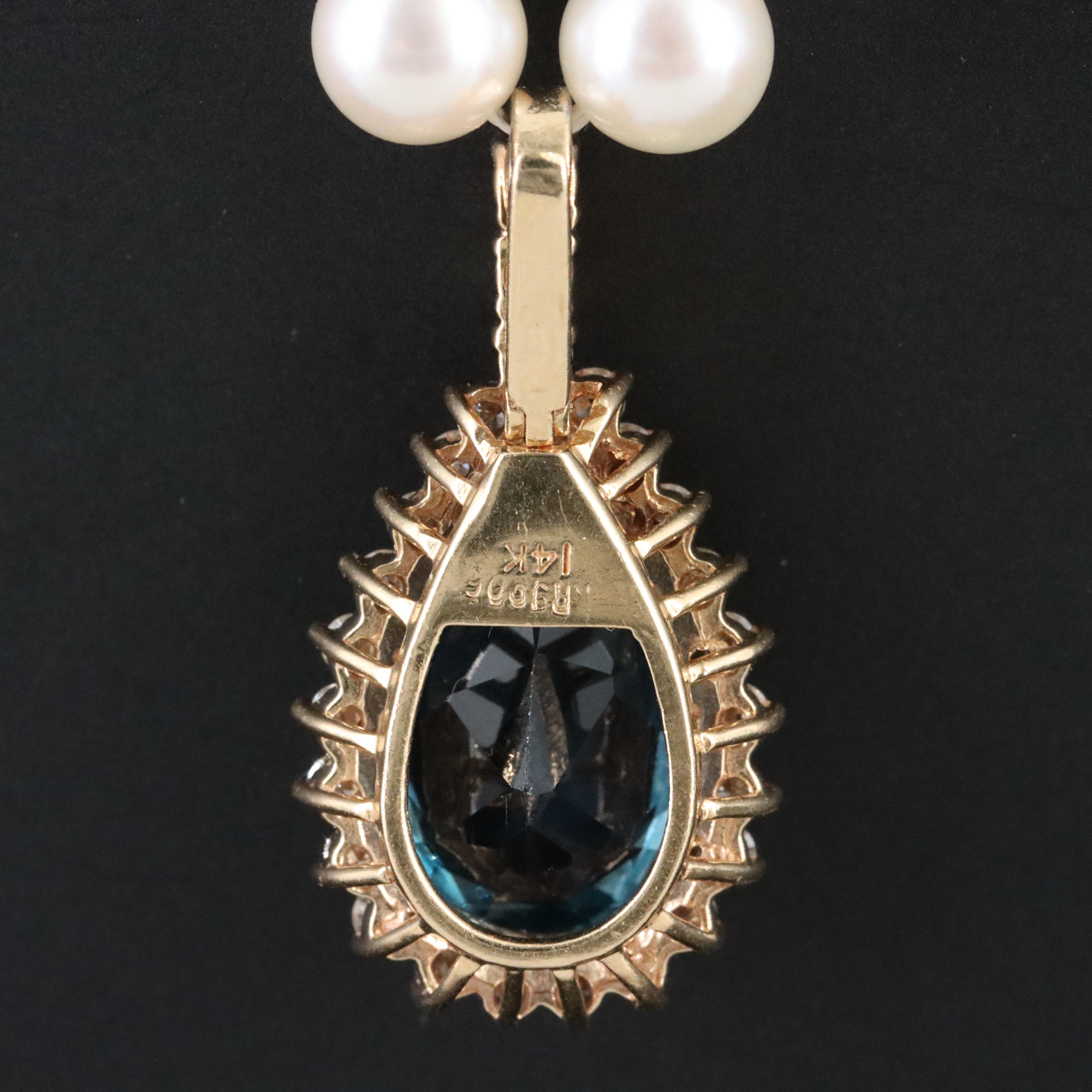 Pearl Necklace with 14K Clasp and Topaz and Diamond Enhancer Pendant