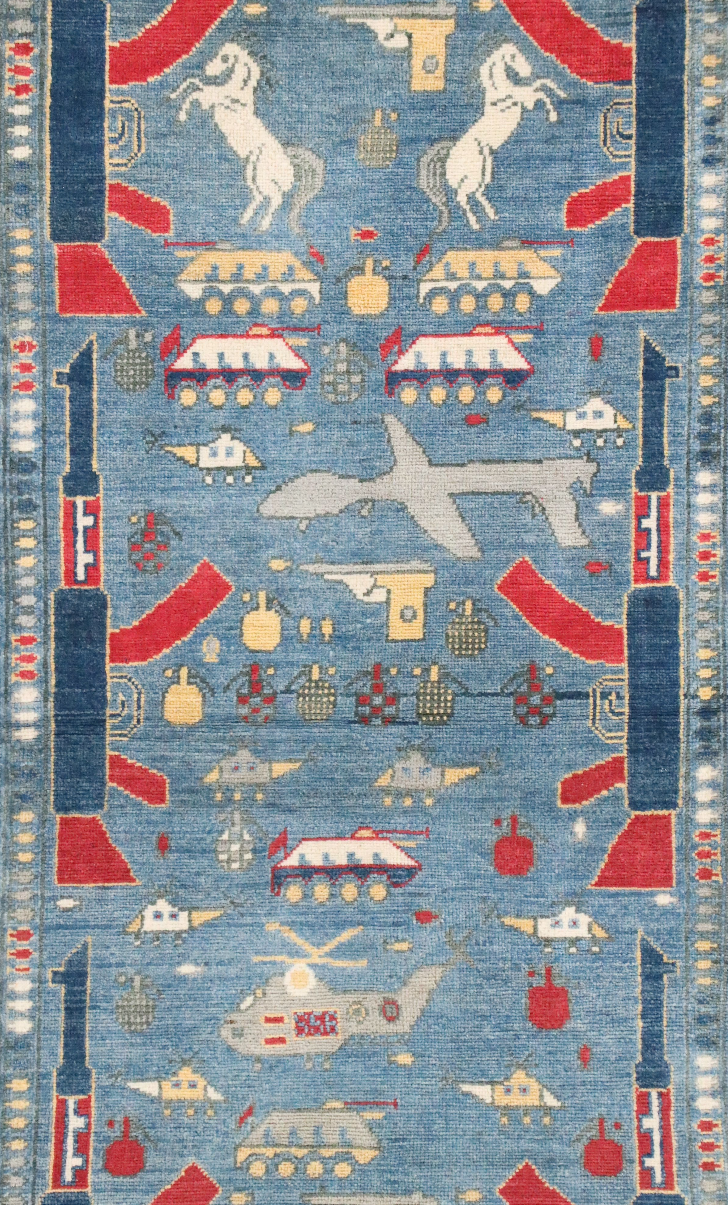 2'8 x 6'7 Hand-Knotted Afghan War Rug Pictorial Long Rug