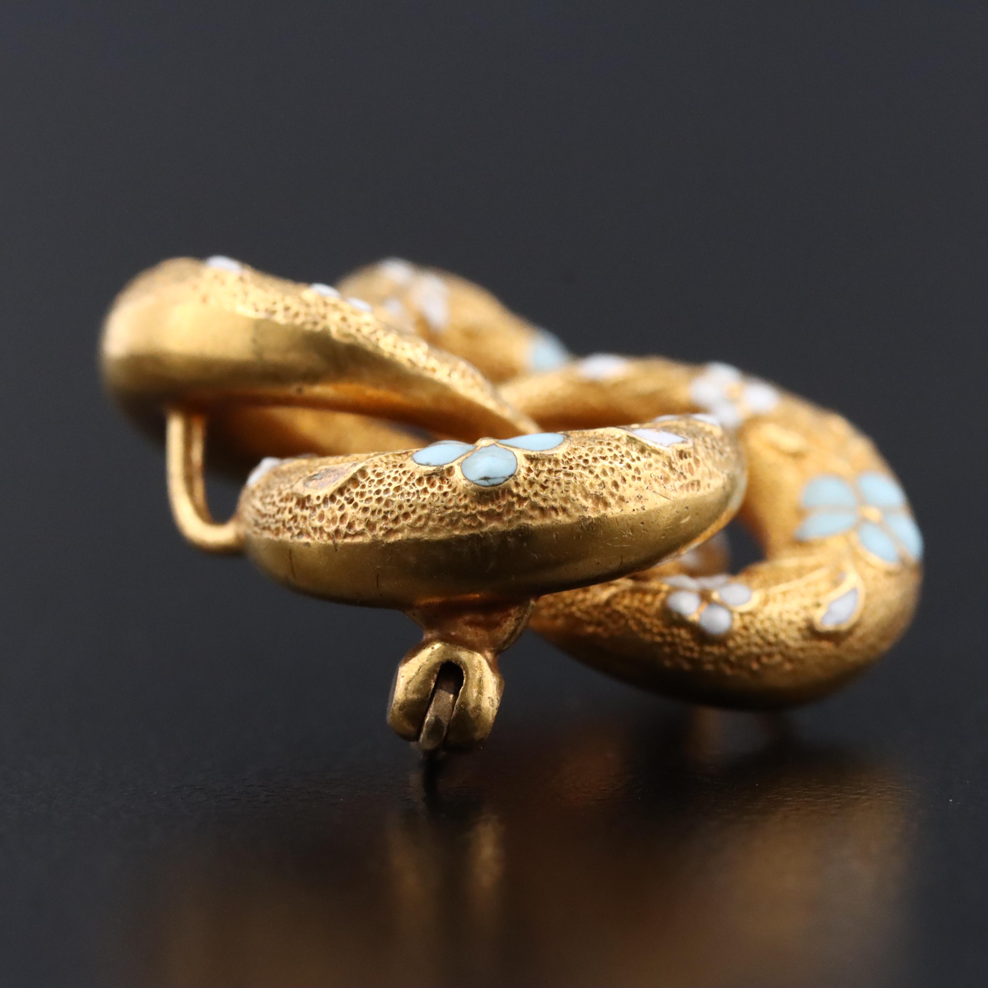 Early 1900s 14K Enamel Floral Love Knot Brooch