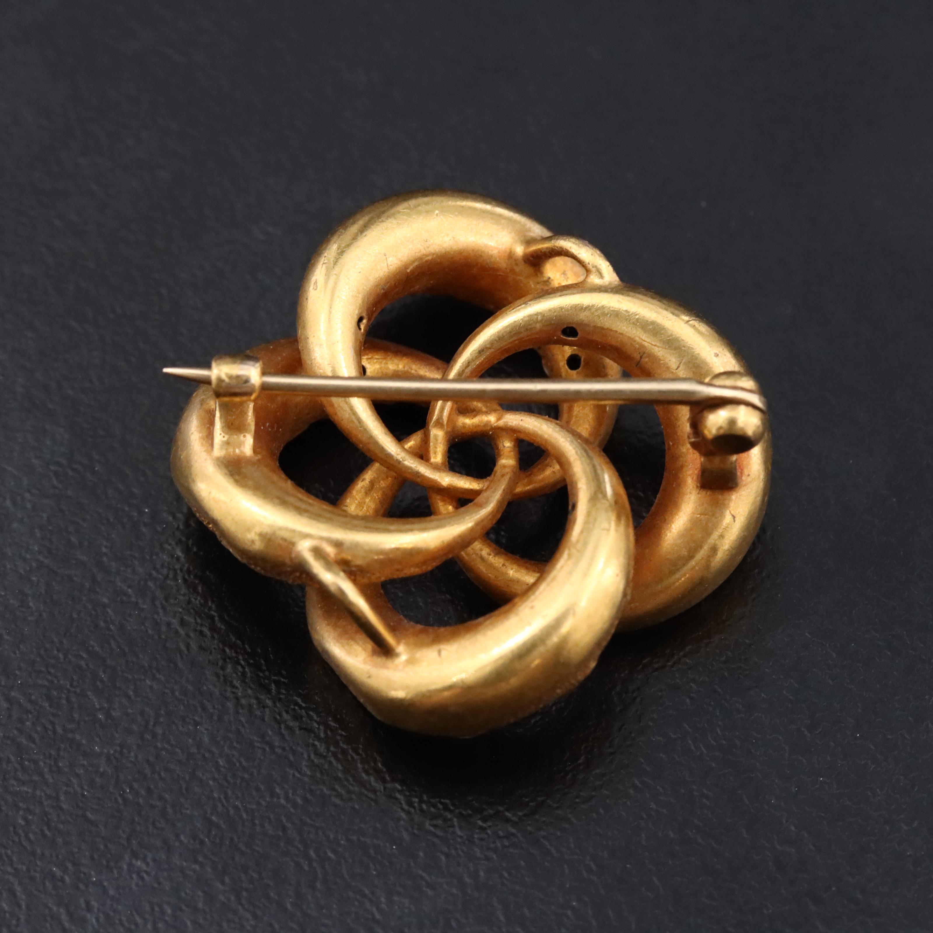 Early 1900s 14K Enamel Floral Love Knot Brooch