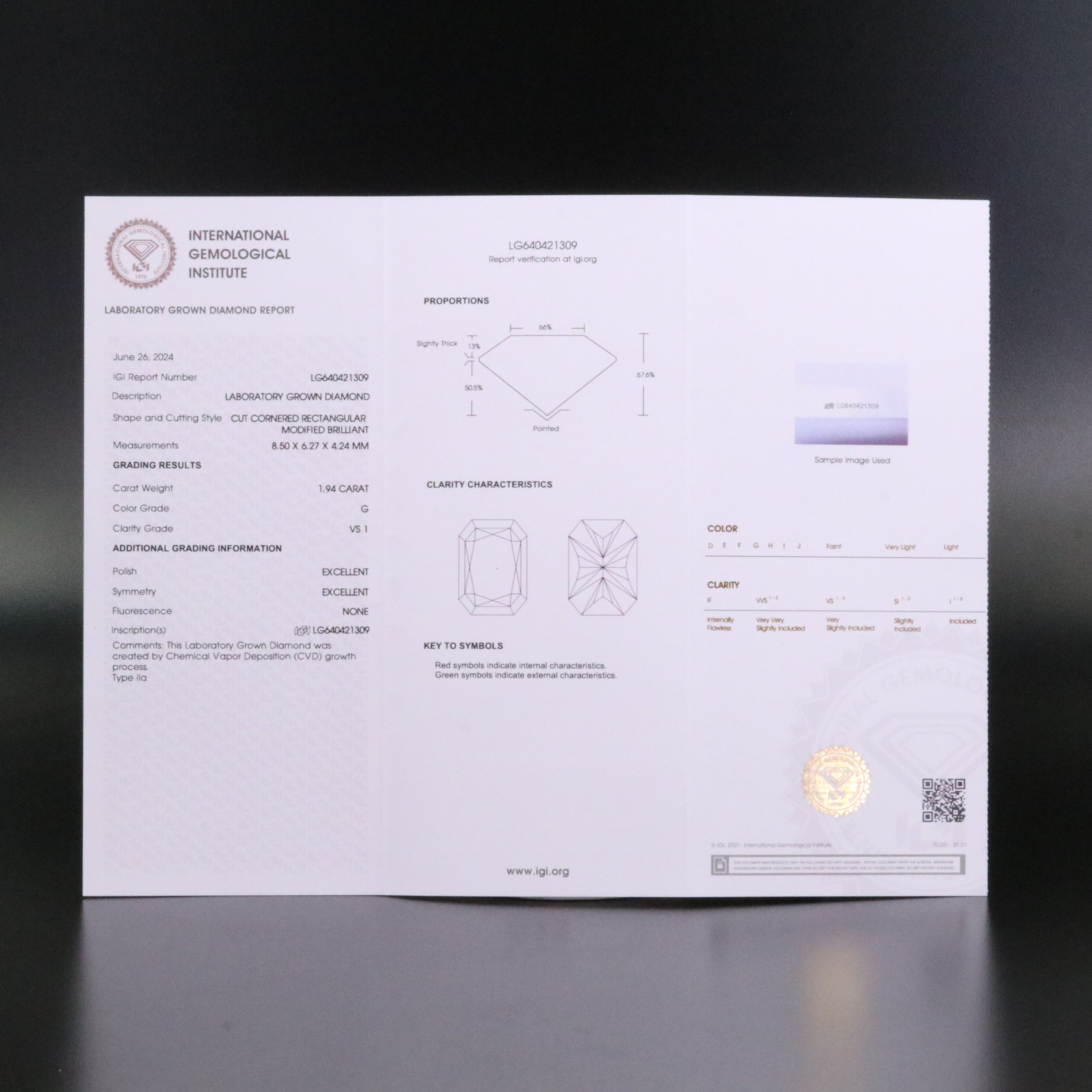 Loose 1.94 CT Lab Grown Diamond with IGI Report